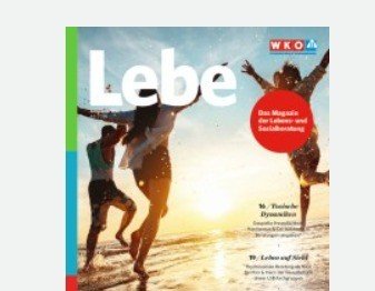 Kinder springen am Strand bei Sonnenuntergang, Titel 'Lebe', Zeitschrift für Bildung und Sozialkompetenz.