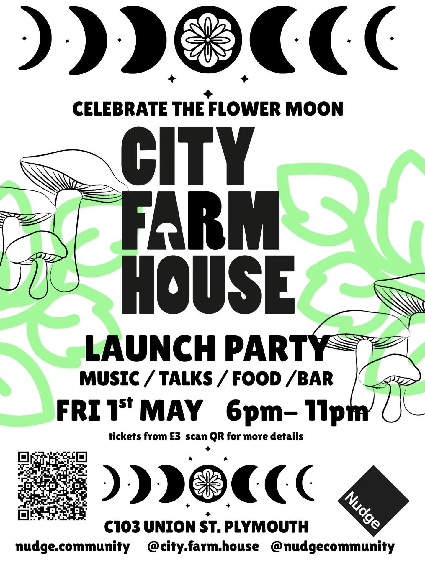 🌕🌺🌒🌺🌘🌸🌖🌼🌑🍄&zwj;🟫🌓🍄🌙🥬
Just a week to go til we have our launch party for @city.farm.house where we celebrate the flower moon and our progress with this exciting project. 

Come along to C103 on Friday 1st May from 6pm til 11pm 

You can