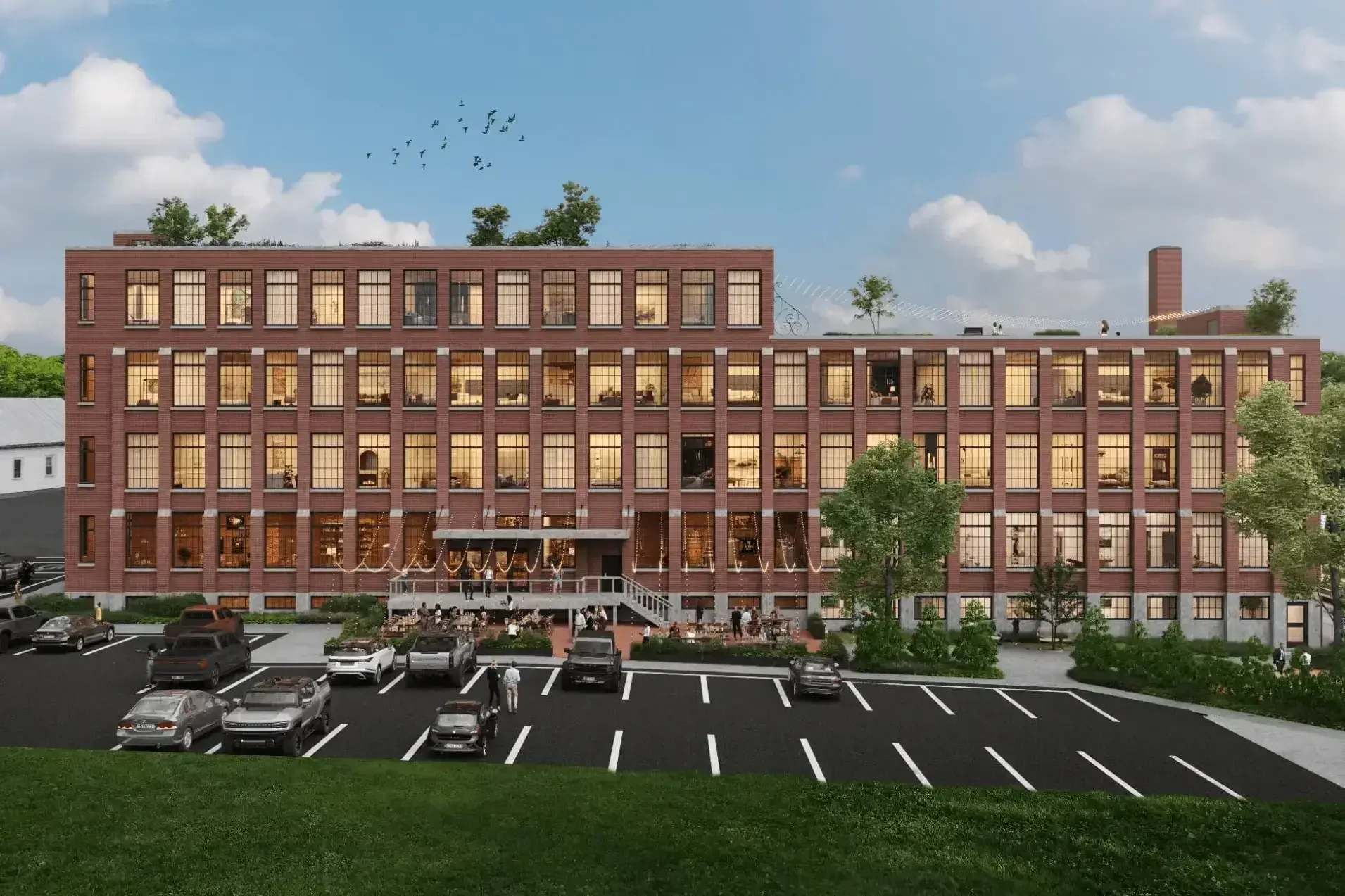 Exterior of The Skowhegan hotel in the restored 1922 Spinning Mill on the Kennebec River