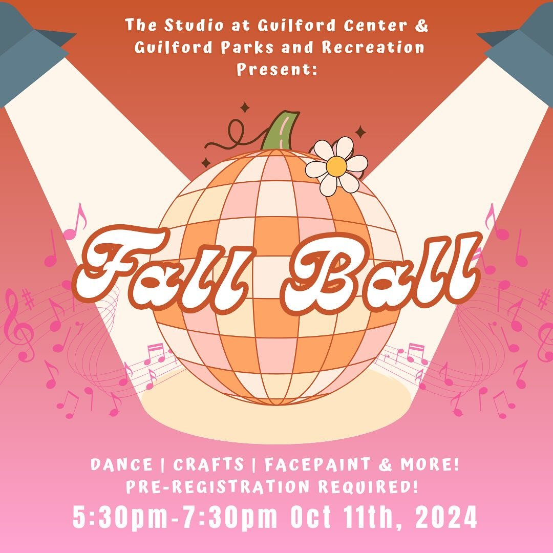 The @guilfordparksrecreation fun continues! Come dance, play games and get a little spooky 👻 This two jour drop off workshop includes line dancing, face painting, a fall themed craft, bounce house and more! Space is limited. Sign up today. #linkinbi