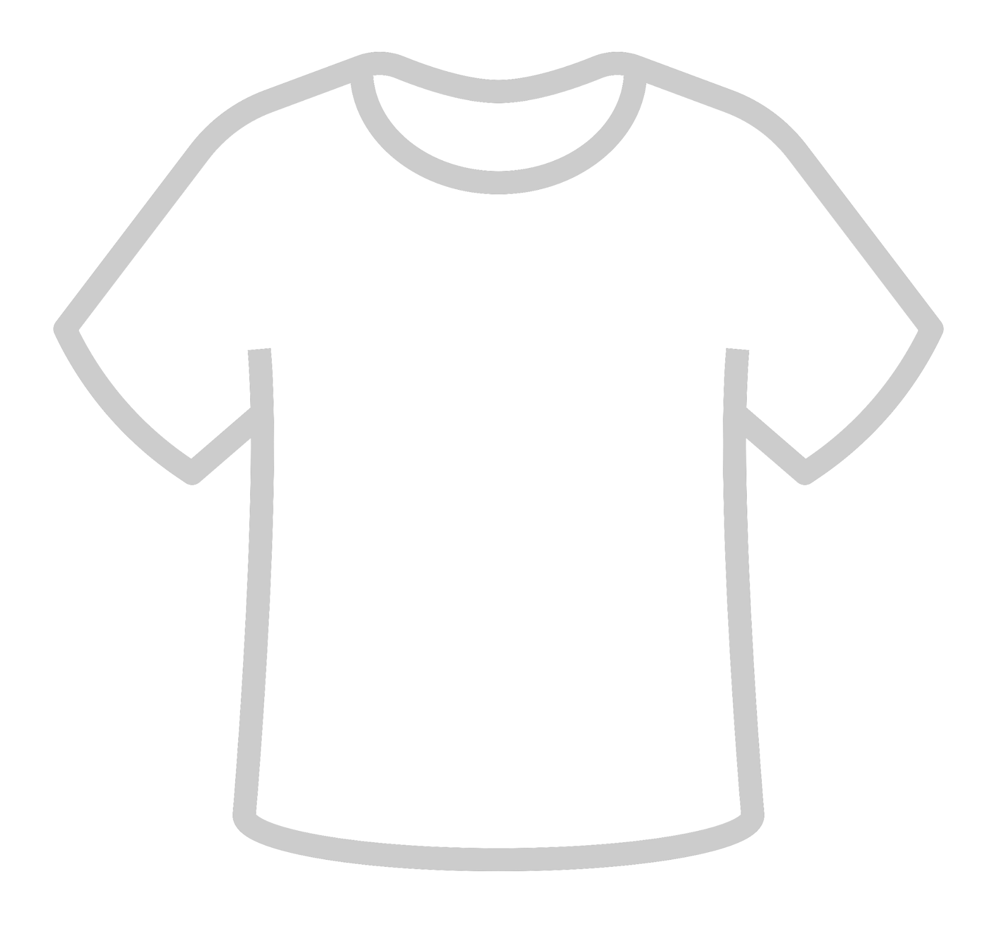 Outlined image of a black T-shirt with a round neck.