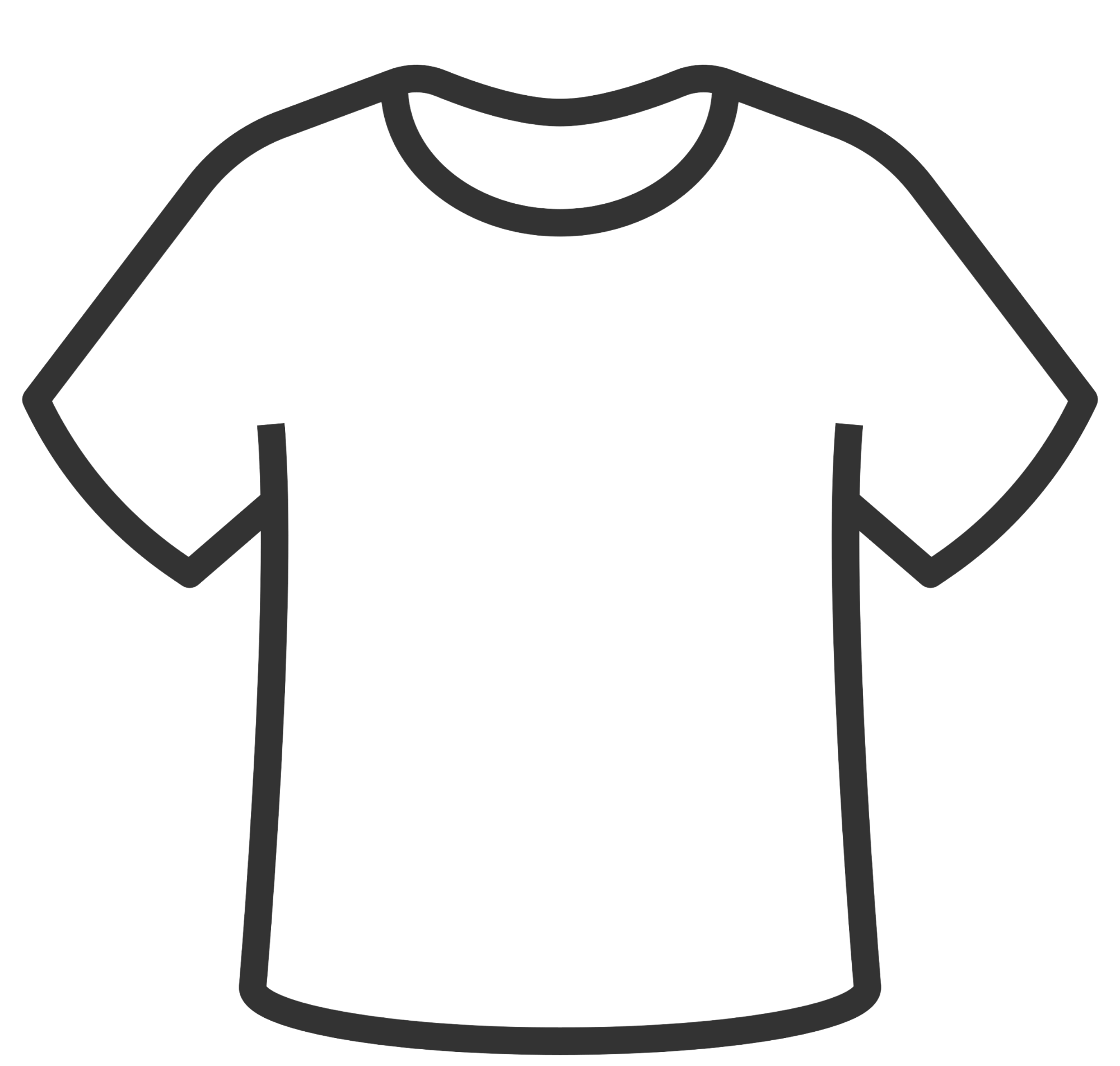 Line drawing of a t-shirt with hoodie in outline style.