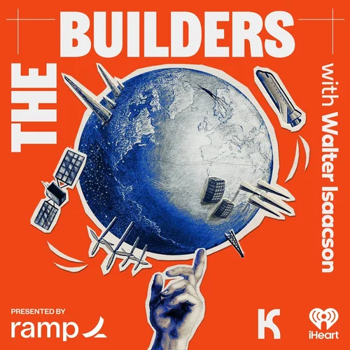 Official cover art for The Builders with Walter Isaacson: an illustrated globe with rockets and satellites