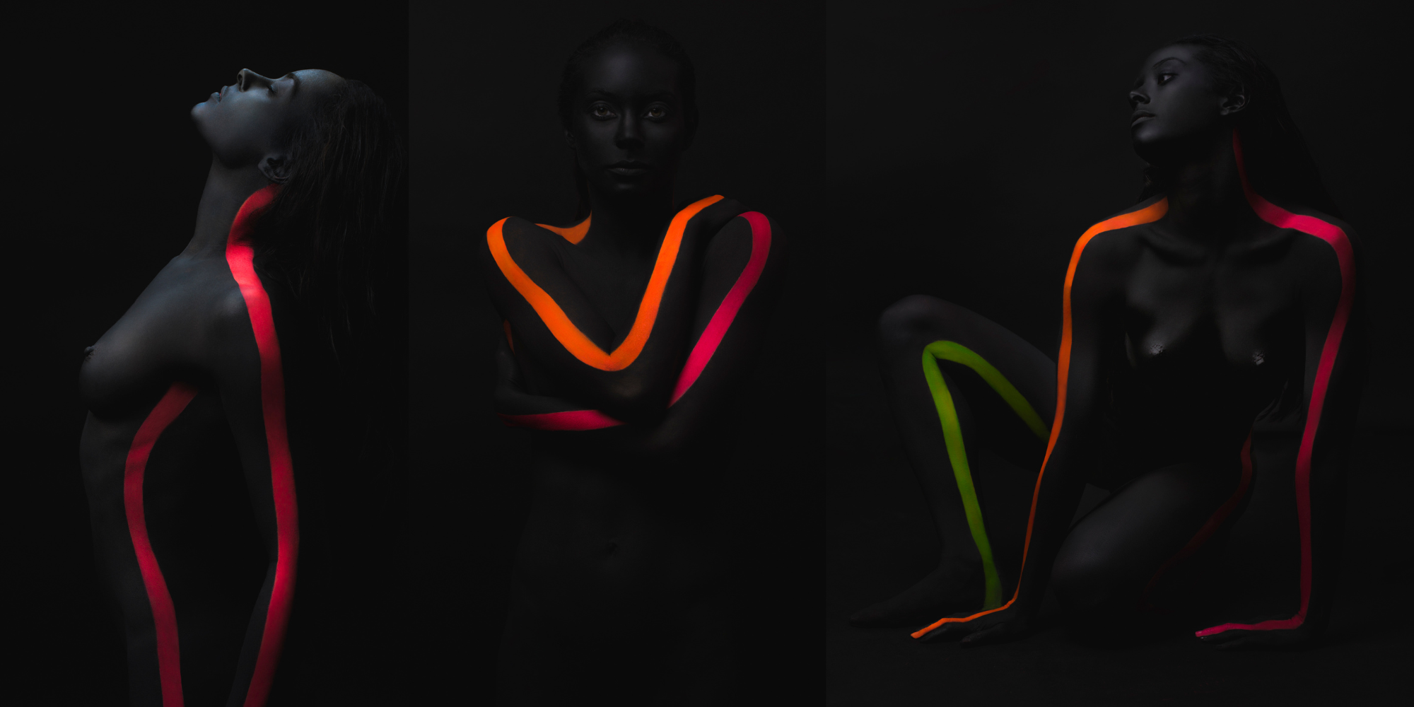 This series of subtle nude portraits highlights the movement of the body with the unique use of neon paint. Subtleties brought to life by photographer Nathanael Filbert.