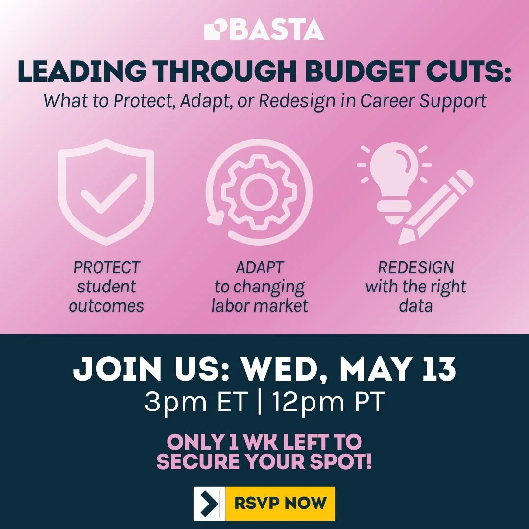 Shifts in the funding landscape are putting new pressure on career support teams, from staffing and programming to student engagement and advising capacity.

Join us next Wednesday, May 13, at 3 PM ET / 12 PM PT for a practical conversation with Jack