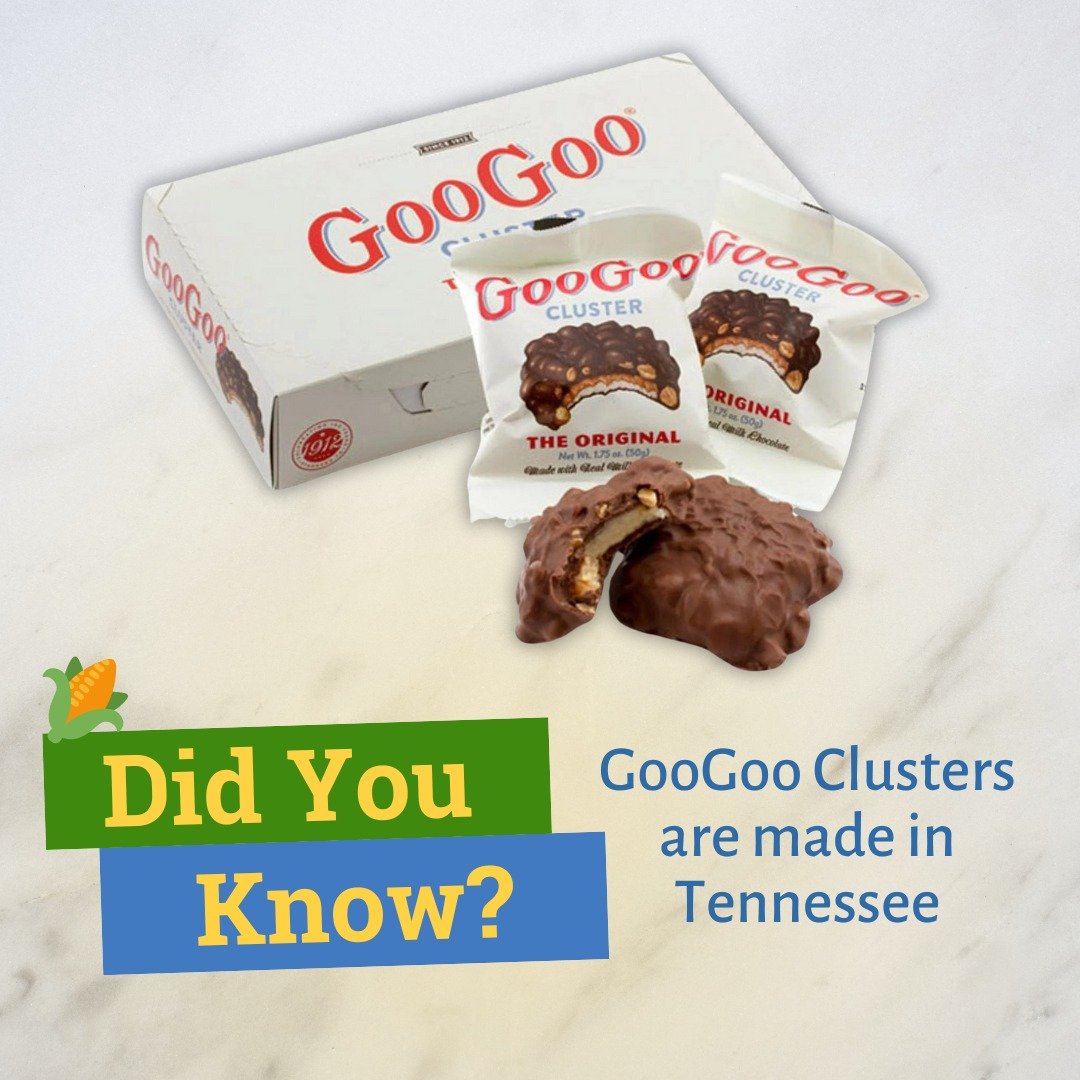 Friday Fun Fact! 🌽 Did you know that GooGoo Clusters are made right here in Tennessee and that they have a little touch of corn magic! 

Those clusters of goodness are made with ingredients including corn syrup and cornstarch. 😋

#madeintenessee #f