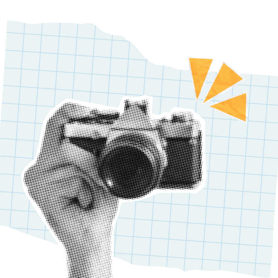 Illustration of hands holding a vintage camera.