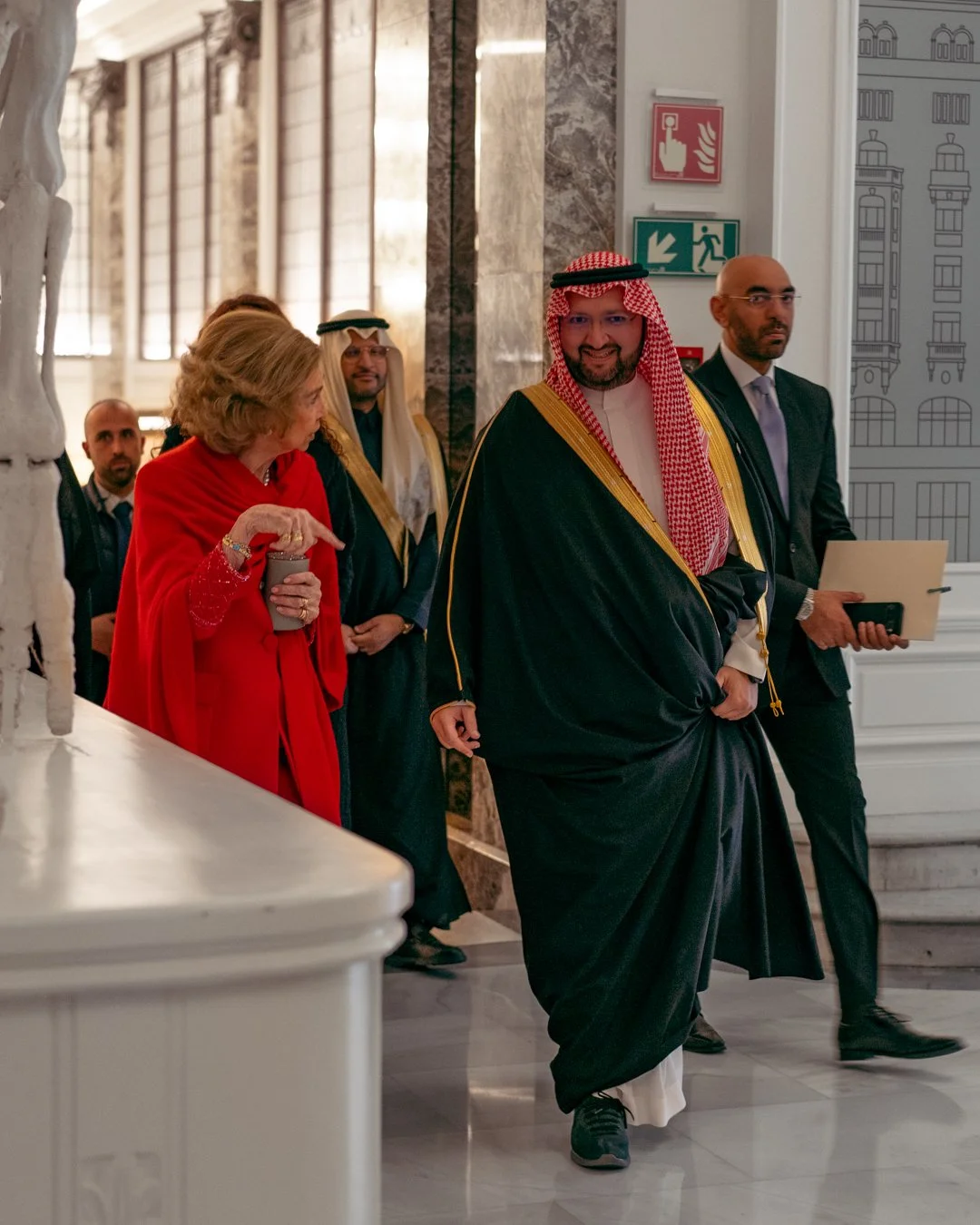 Corporate event photography of Prince Talal and Queen Sofia in Madrid.