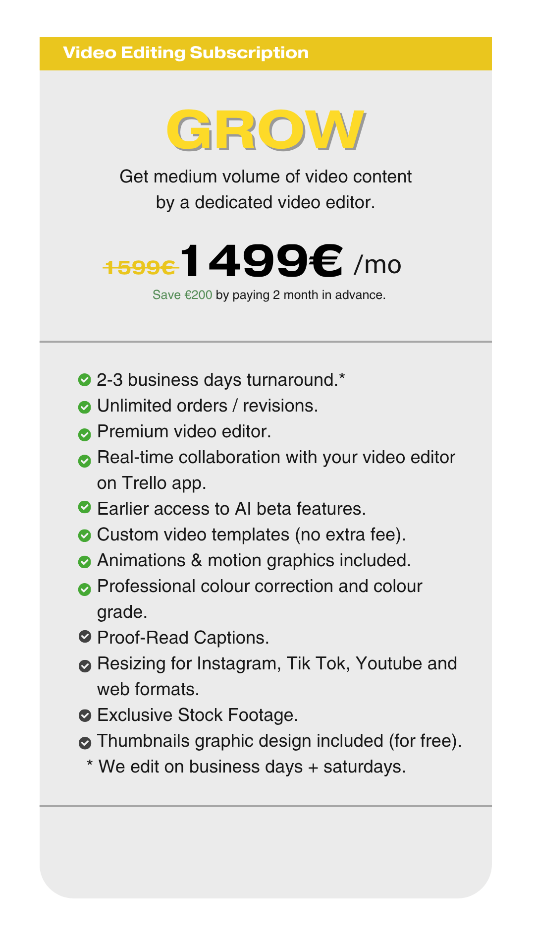 Subscription "Gow plan" from 1499€.