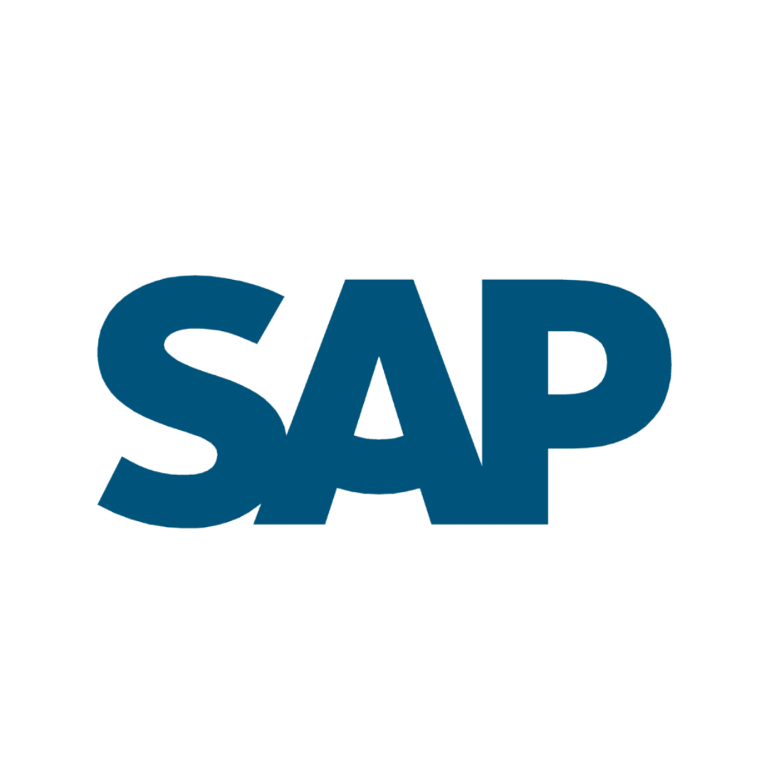 Logotipo de SAP, compañía de software empresarial, en fondo negro