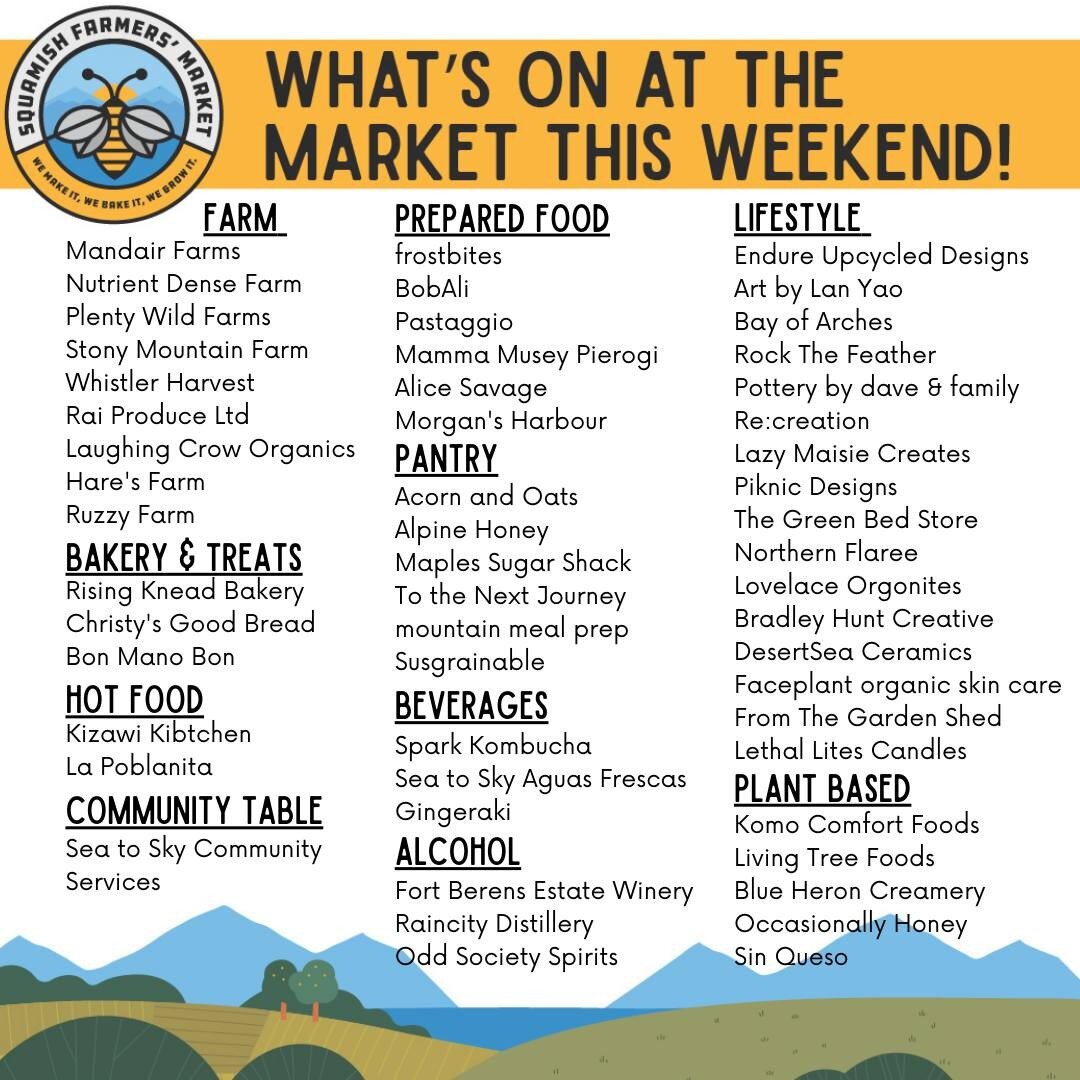 Vendor Line-up for Saturday, September 3rd 🌽 Happy (almost) long weekend! 

This week's market is going to be jam-packed with a wide variety of vendors - tons of farm fresh produce (as always), so many plant-based options, baked goods and of course 