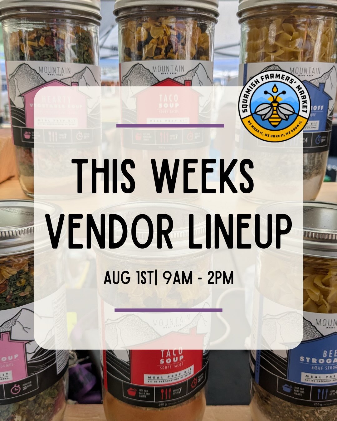 🥳Long Weekend and the Farmers Market!!🥳

Stop by 9am-2pm and get all the goods for picnics, brunchin&rsquo; and the week ahead. 

Get in early and then get out there and enjoy all the activities Squamish and beyond has to offer 🎣🤸🏼&zwj;♀️🪂🚣🏼&