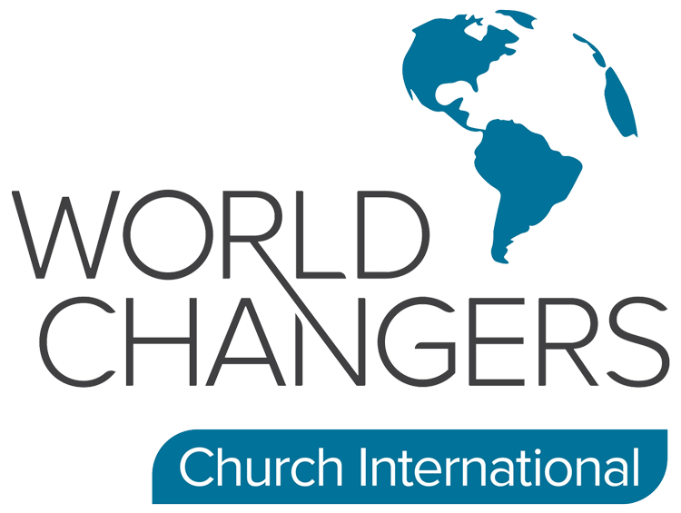 Logo for World Changers Church International featuring a stylized map of the world and the organization name.