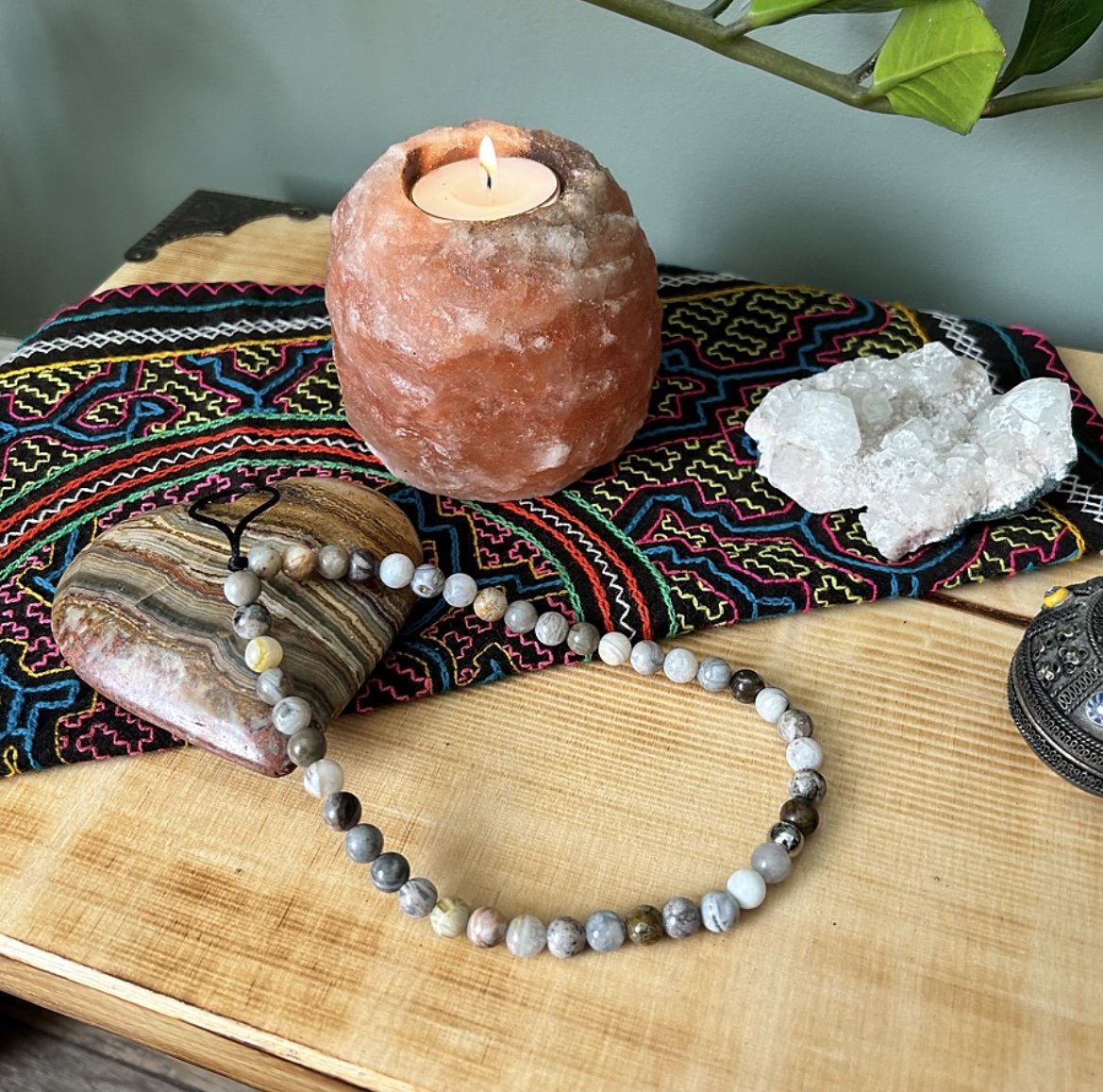 Cream and grey natural stone phone charm