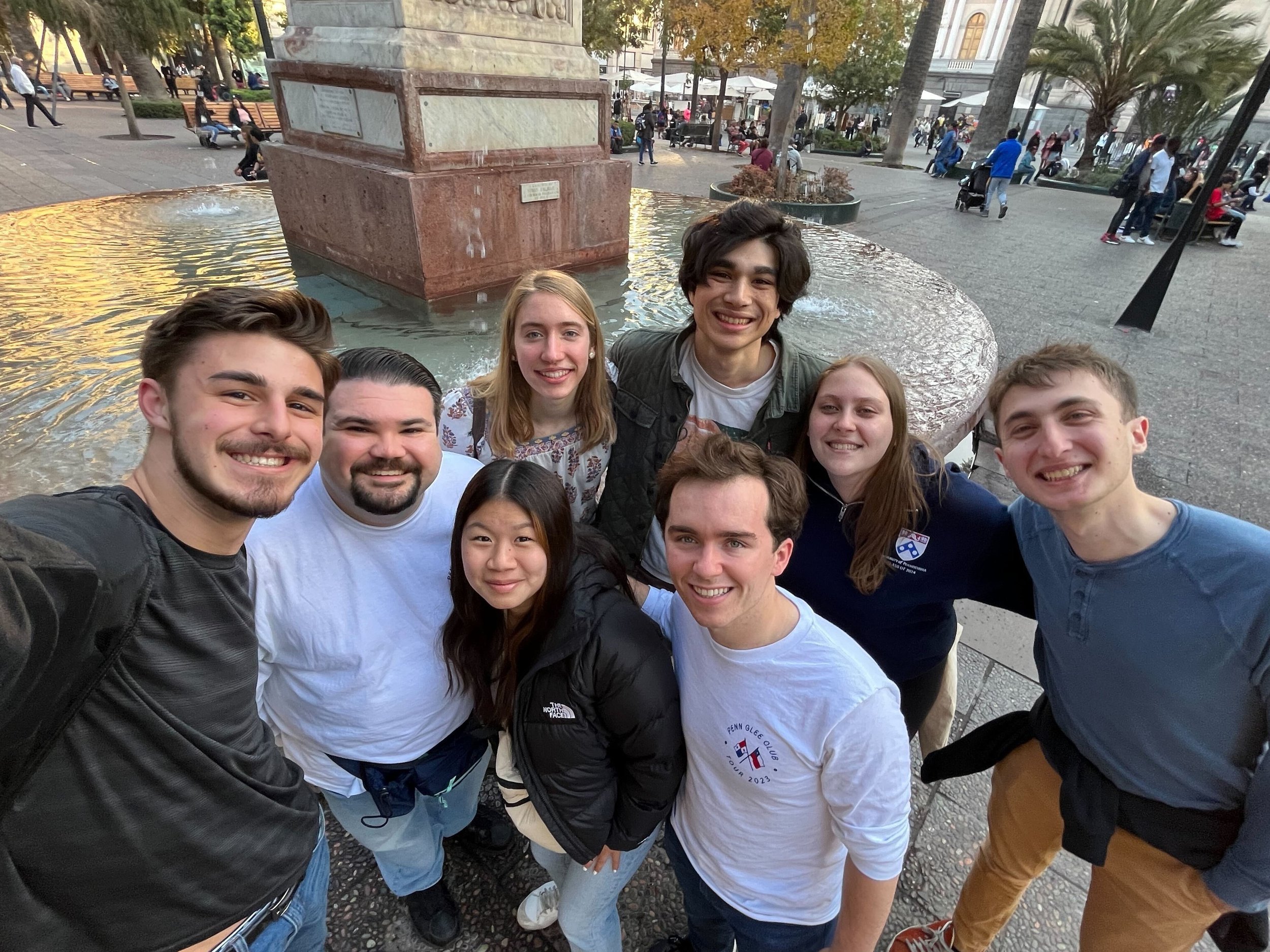 Members of the Penn Glee Club at the Plaza de Armas in Santiago on its 2023 Tour.