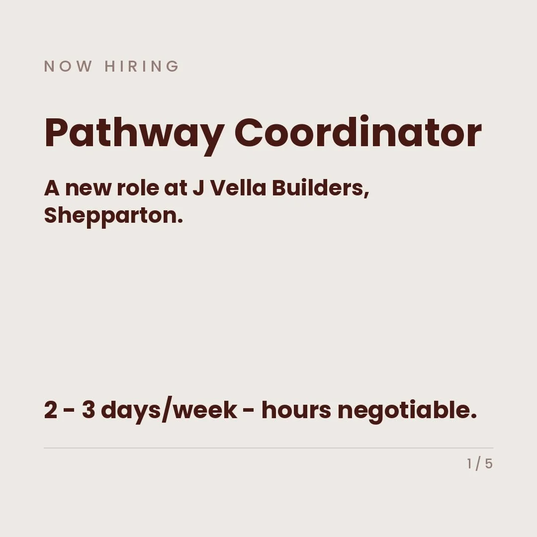 Could you be our next team member at JVB? 🔨

An exciting opportunity for the right person to join us as a Pathway Coordinator. 

Swipe through to learn more.