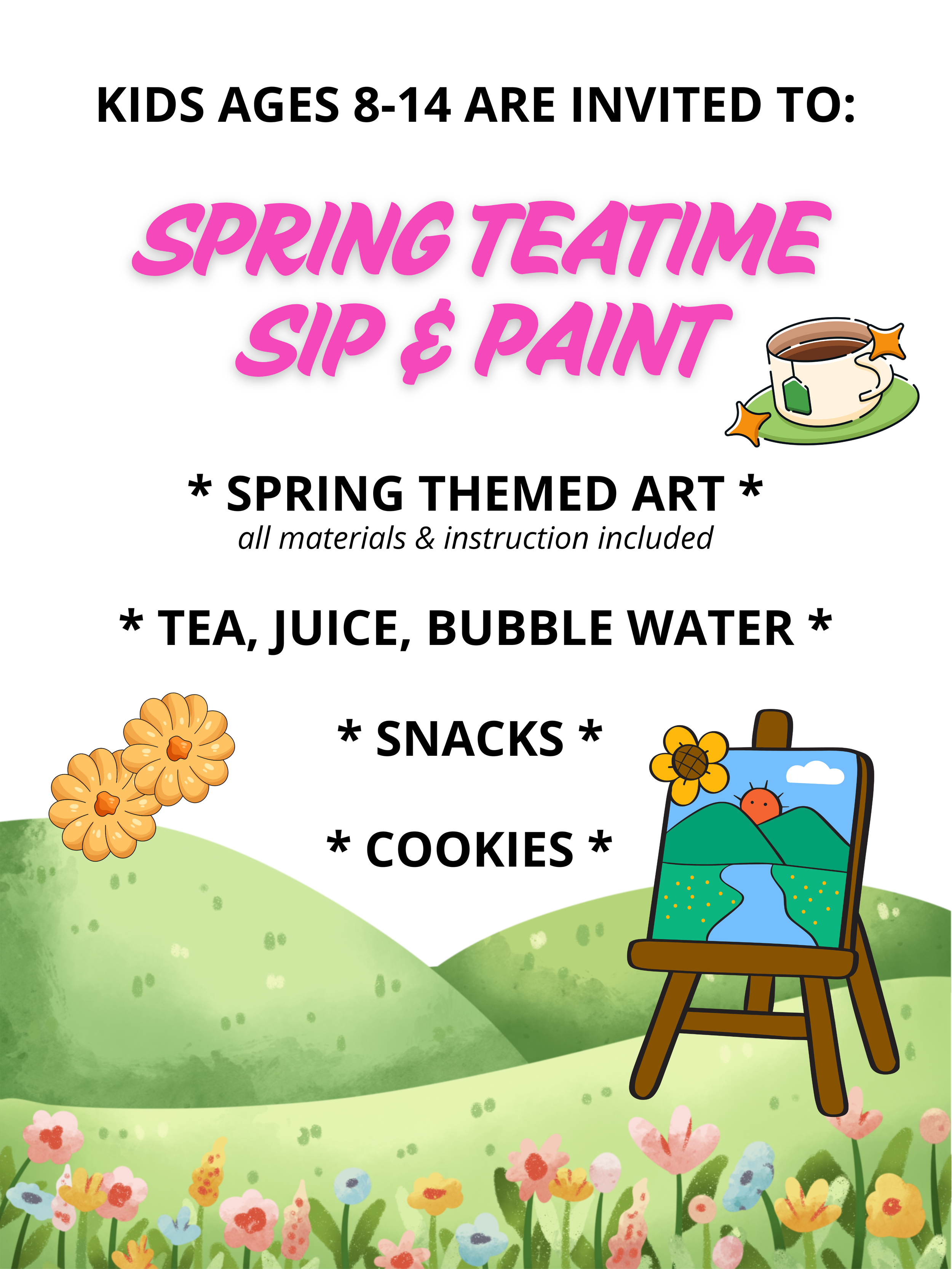Springtime Teatime Paint &amp; Sip for Kids / Taller Primaveral de Pintura para niños (ages/edades 8-14)