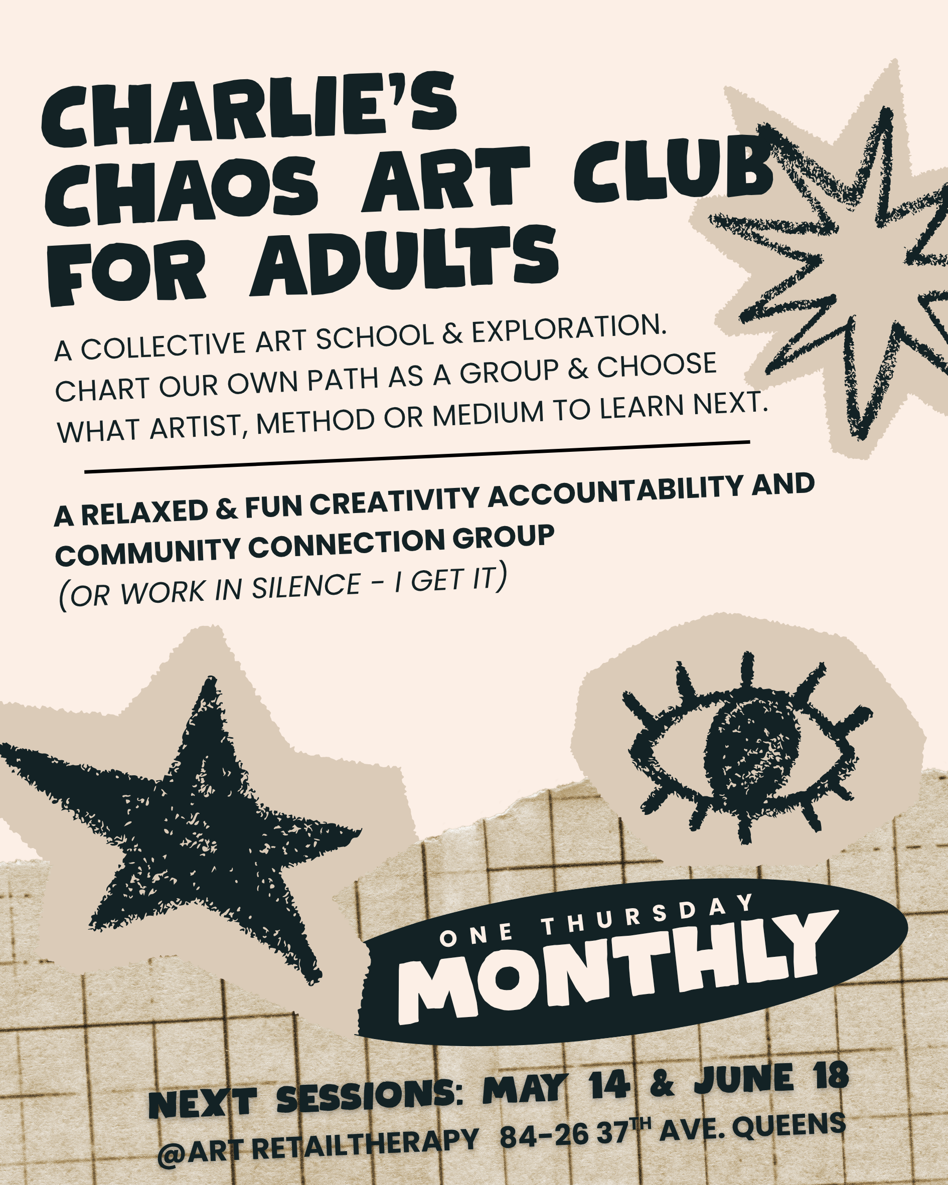 Charlie's Chaos Art Club for Adults - A Space to Collectively Learn &amp; Practice Art (5.14 session: neo-Futuristic Collage Night)