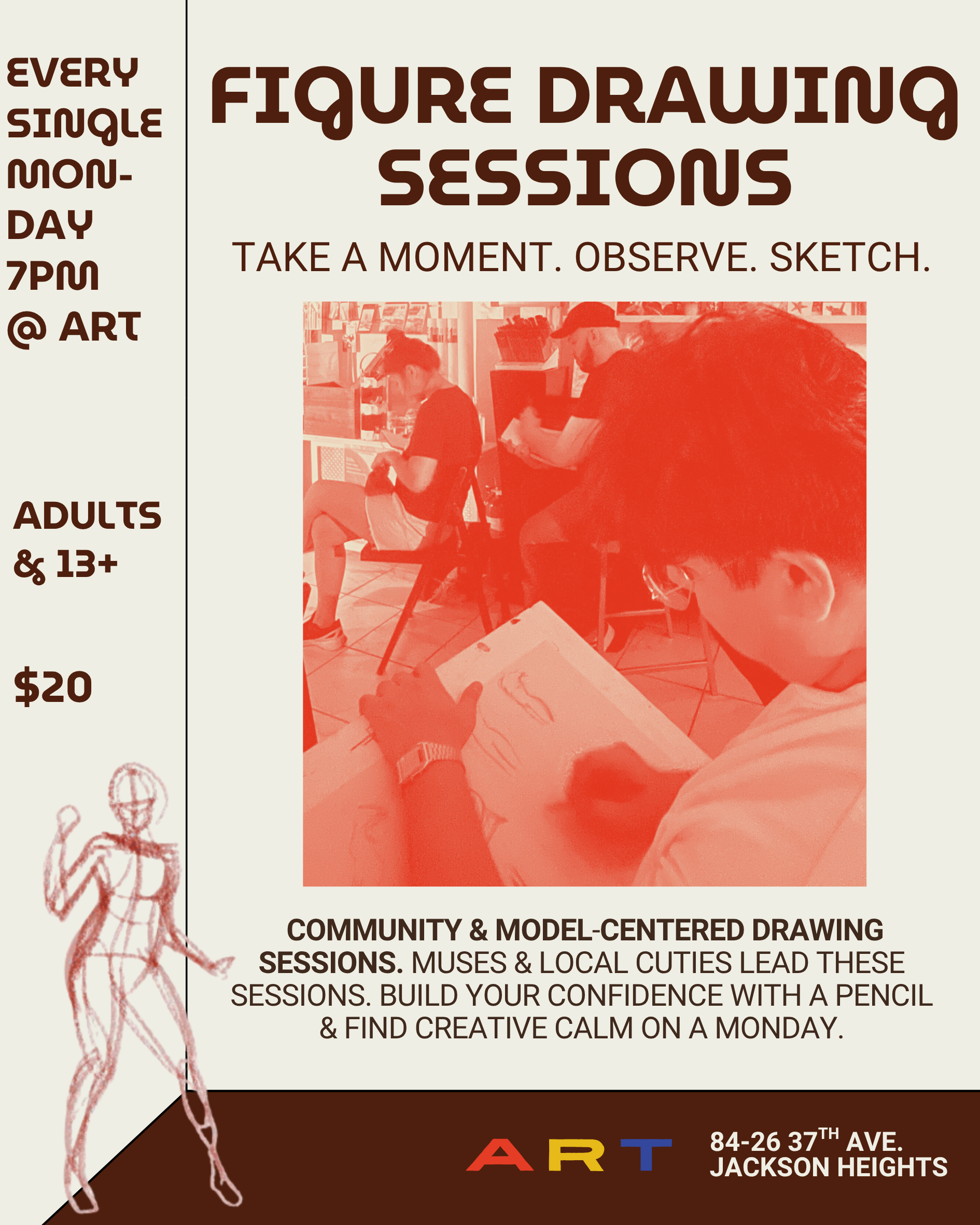 Figure Drawing Mondays / Sesion de Dibujo con Modelo (JH’s Drink &amp; Draw