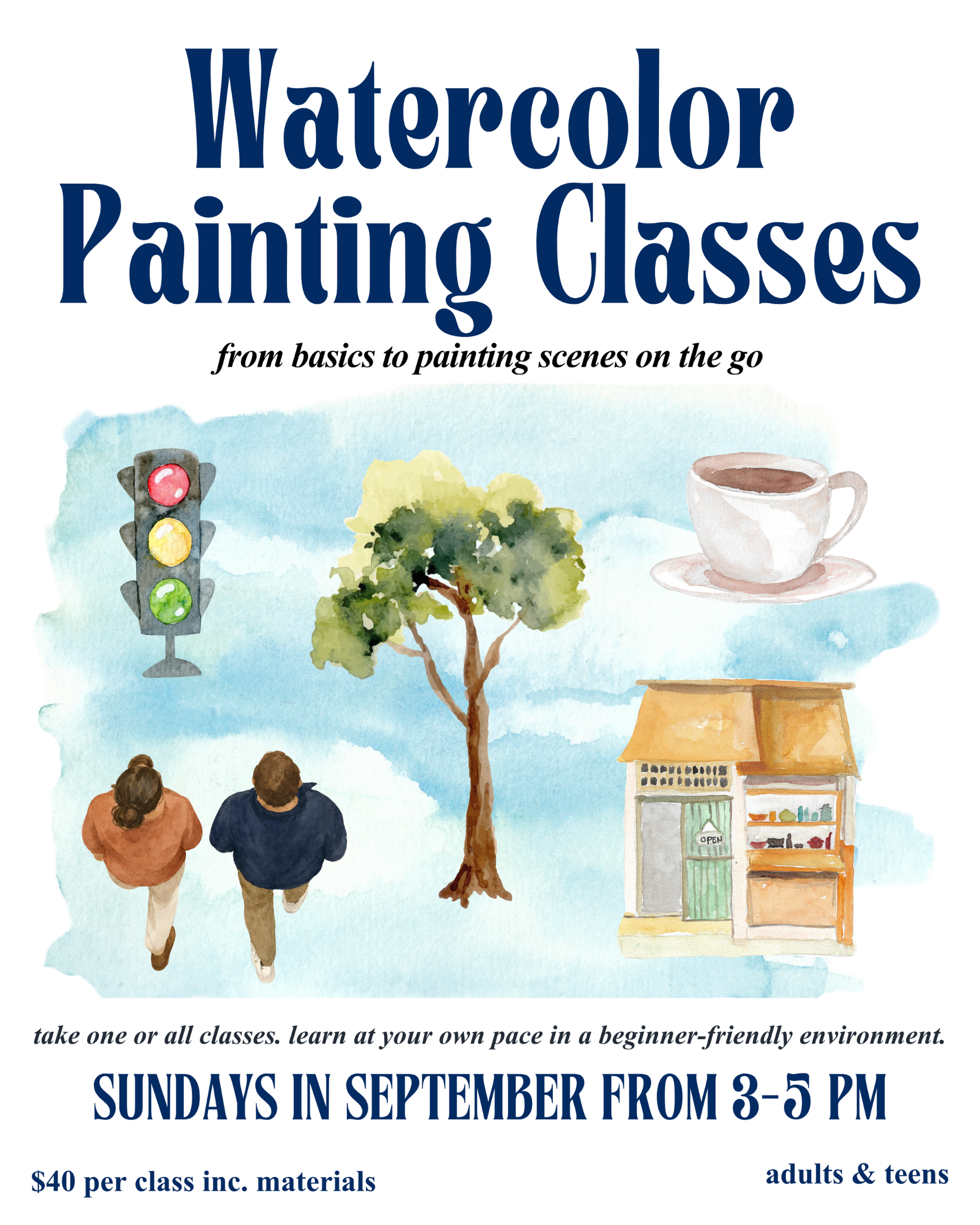 Watercolor Painting Classes / Talleres de Pintura en Acuarela - ages/edad 12+ &amp; adults