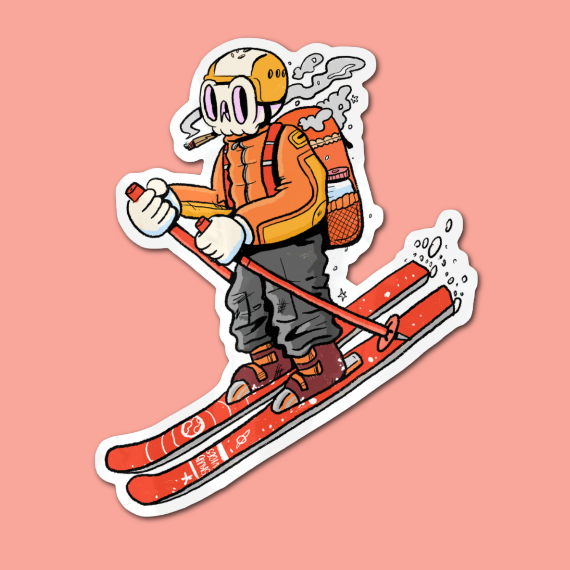 Skiing Skully Sticker