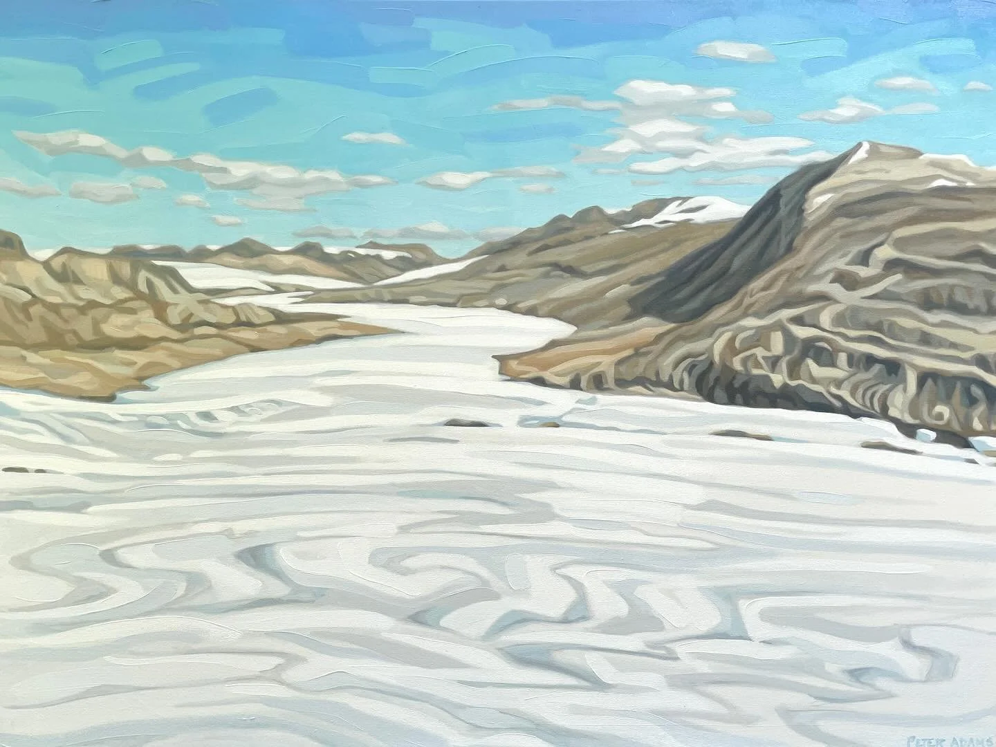 &ldquo;Arctic Recession&rdquo; 36x48 oil on canvas.  This new piece is part of SHIFT, a collection of my paintings being exhibited at @lagomdesignshops this weekend for Creemore Festival of the Arts.  Hope to see many of you there! 
.
.
#peteradams #