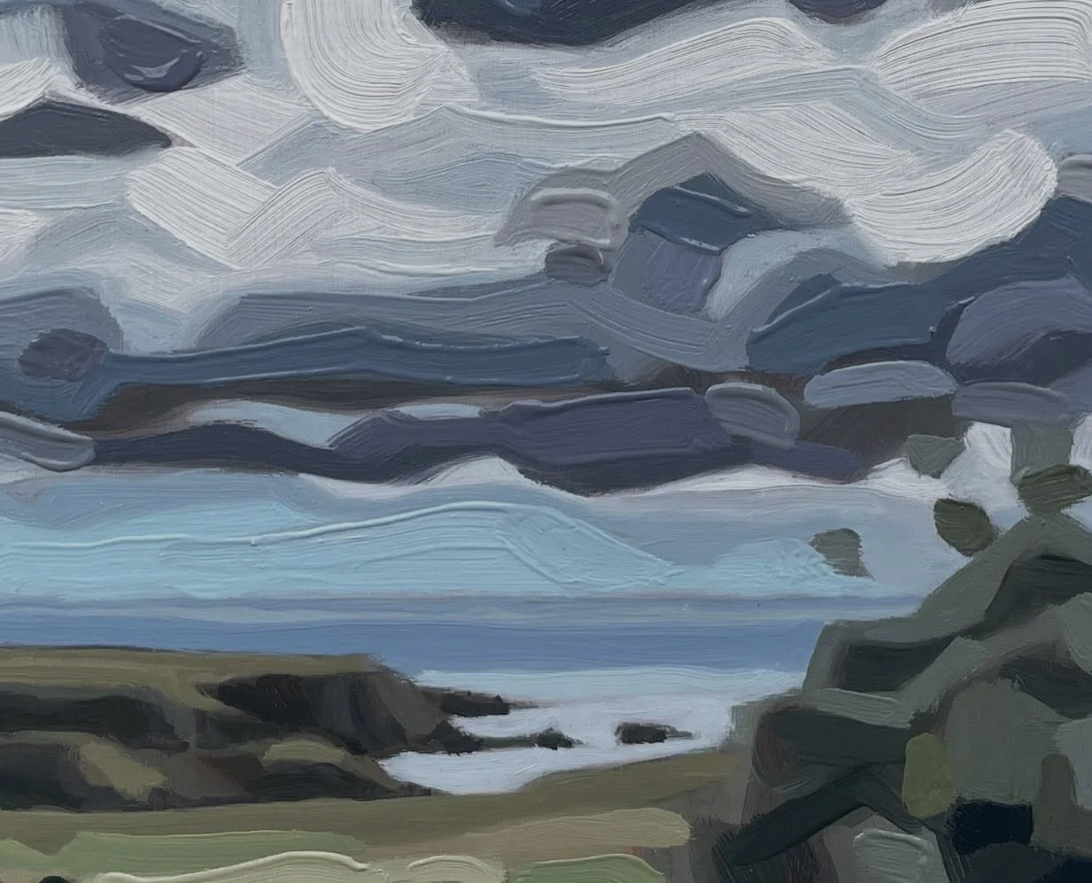 #Swipeleft for close up &amp; full view of my little #isleofskyeinspired 10x10 created for the #creemore community #exhibit put on by @purplehillsarts @gallerylagom. Sunday is the last day to see this remarkable community effort at Gallery Lagom in C