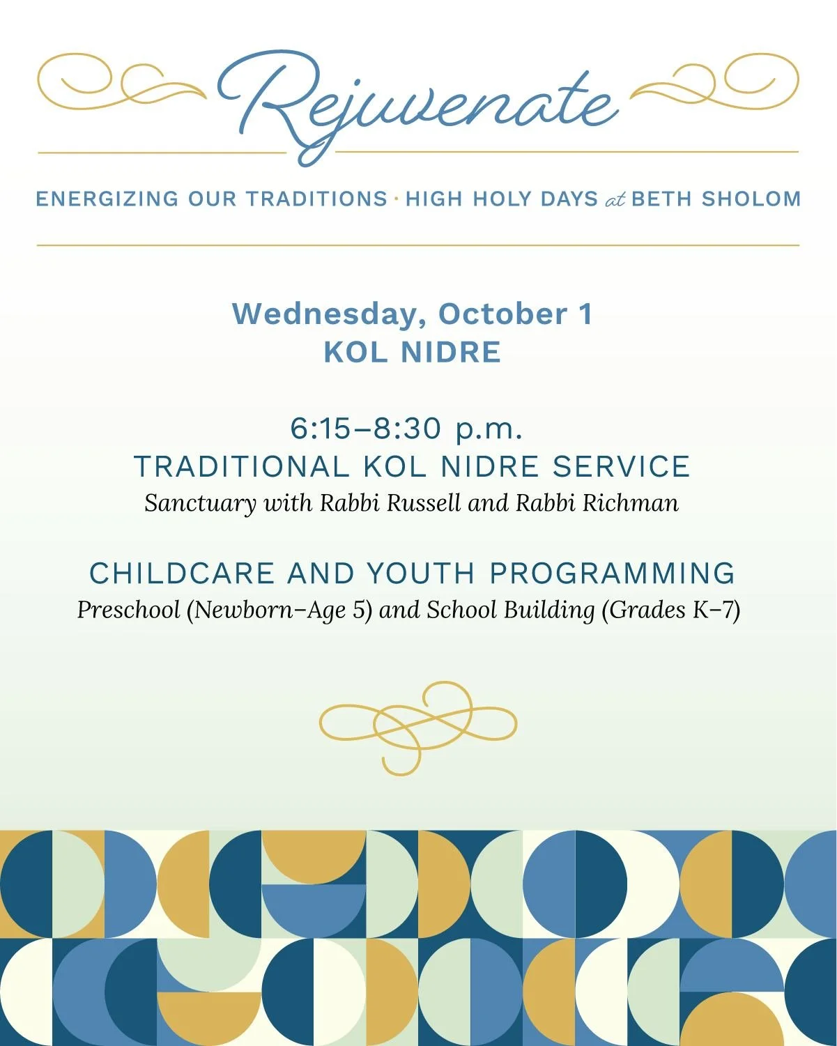 Todah Rabah to all who joined us for a rejuvenating Rosh Hashanah. We hope you will join us this Wednesday, October 1st for Kol Nidre and Thursday, October 2nd for opportunities to pray, sing, listen, and learn on Yom Kippur. Remember that it is a cu
