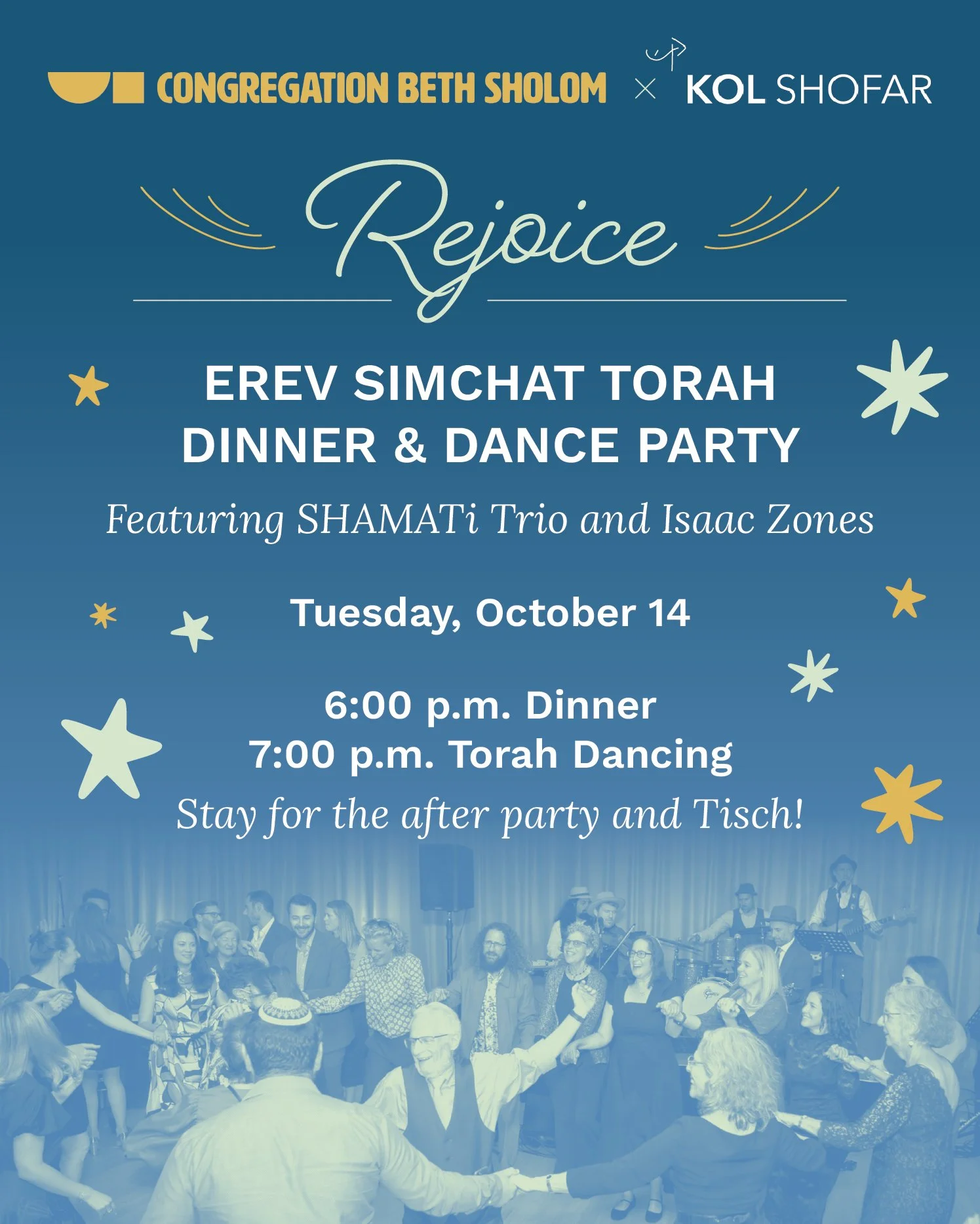 Celebrate the completion of the Torah reading cycle and the joy of this holiday by singing and dancing with our Torah scrolls on Tuesday, October 14th! This annual celebration featuring @shamati_music and Isaac Zones (@eyezones) is in partnership wit