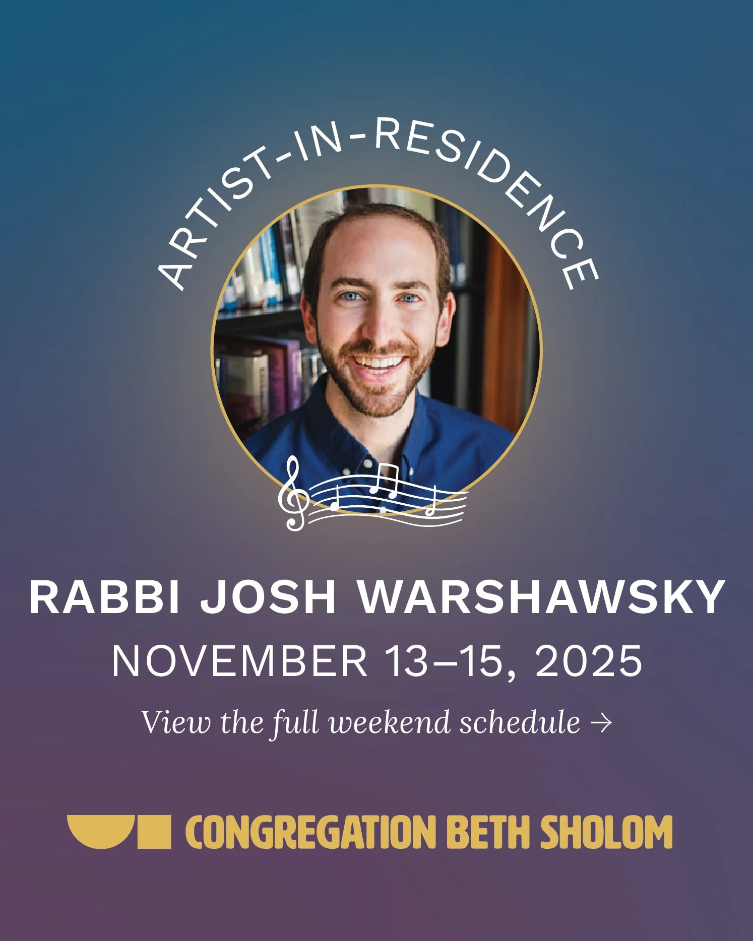 Join us for a special weekend of music, learning, and prayer with Rabbi Josh Warshawsky! Visit the link in our bio for details &amp; registration. 💫
