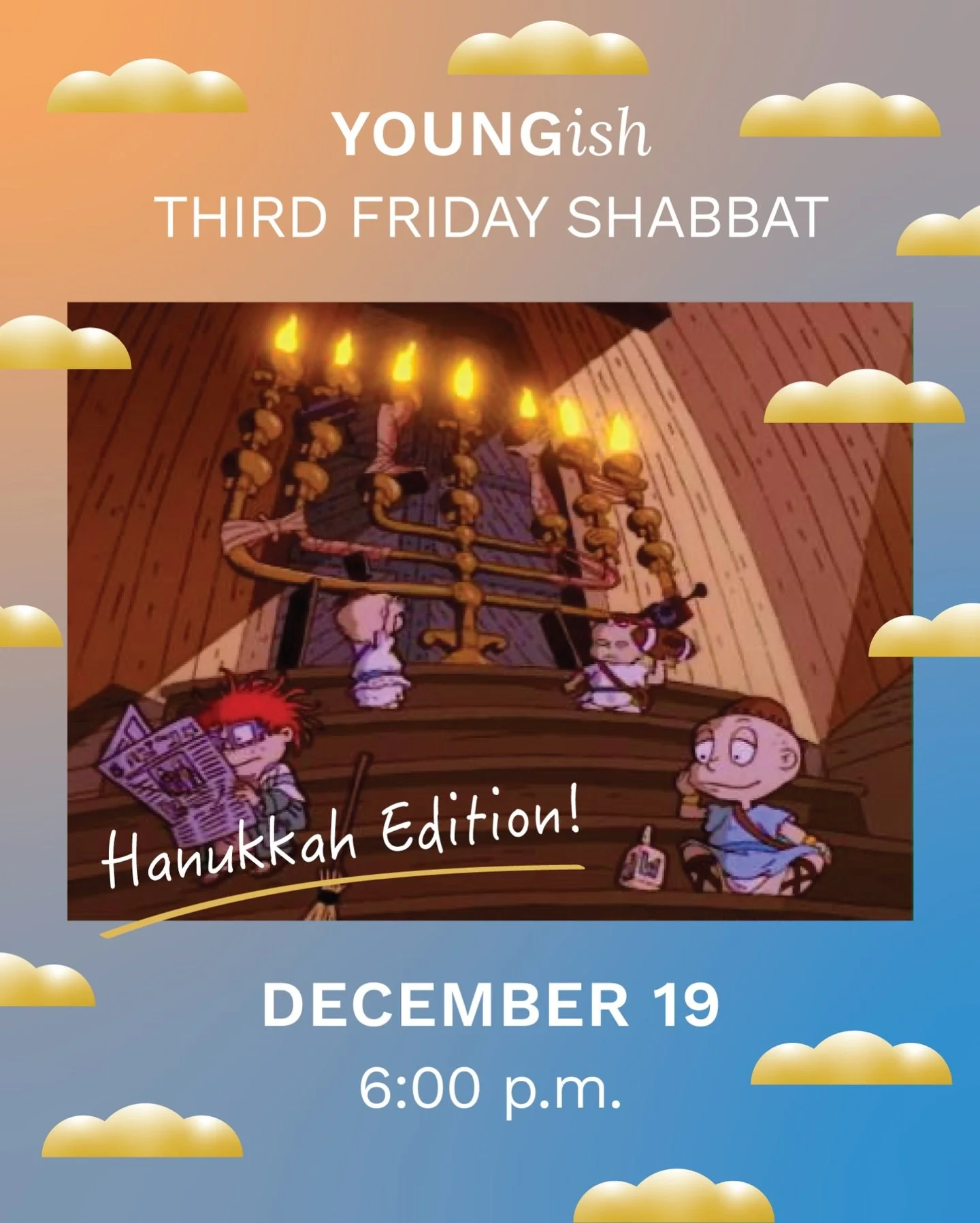 Join us for a special Hanukkah Shabbat on December 19th at 6:00 p.m. with hosts Russell &amp; Melanie 🕎 RSVP at the link in our bio!