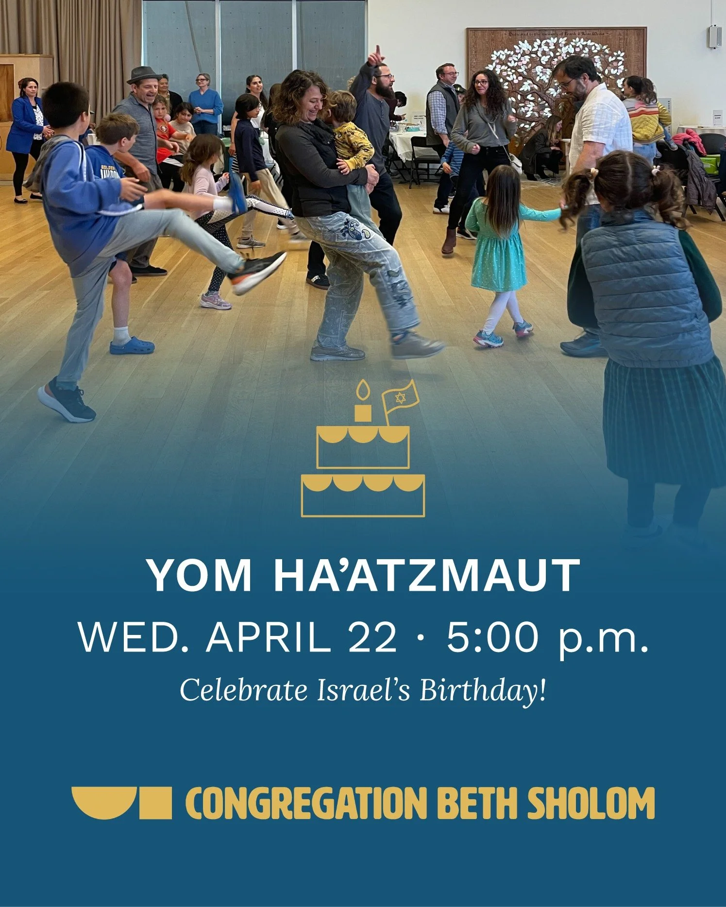 Celebrate Israel&rsquo;s birthday next Wednesday, April 22 at 5:00 p.m. with folk dancing, food &amp; games and a special presentation of HINENU: Israel at 10 Million! Israeli folk dancing will be led by our very own Ava Apple. Ava is known for her b