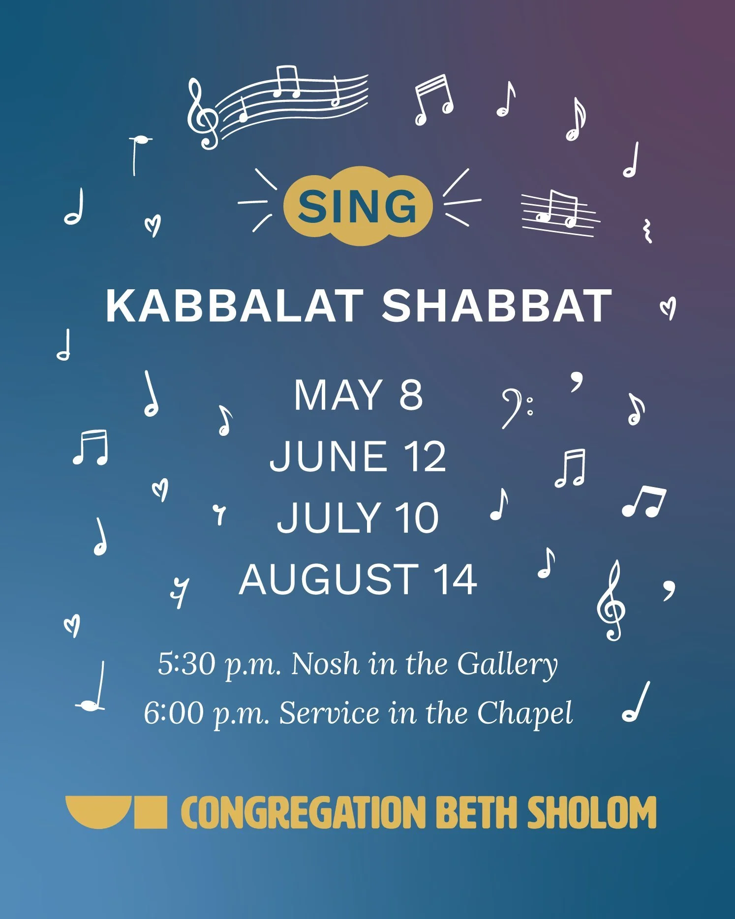 Join us monthly for SING, a lively musical Kabbalat Shabbat led by Rabbi Amanda Russell and musicians! Come early to connect and enjoy light refreshments, then welcome Shabbat with song and spirit. SING is a joyful way to transition from the week int