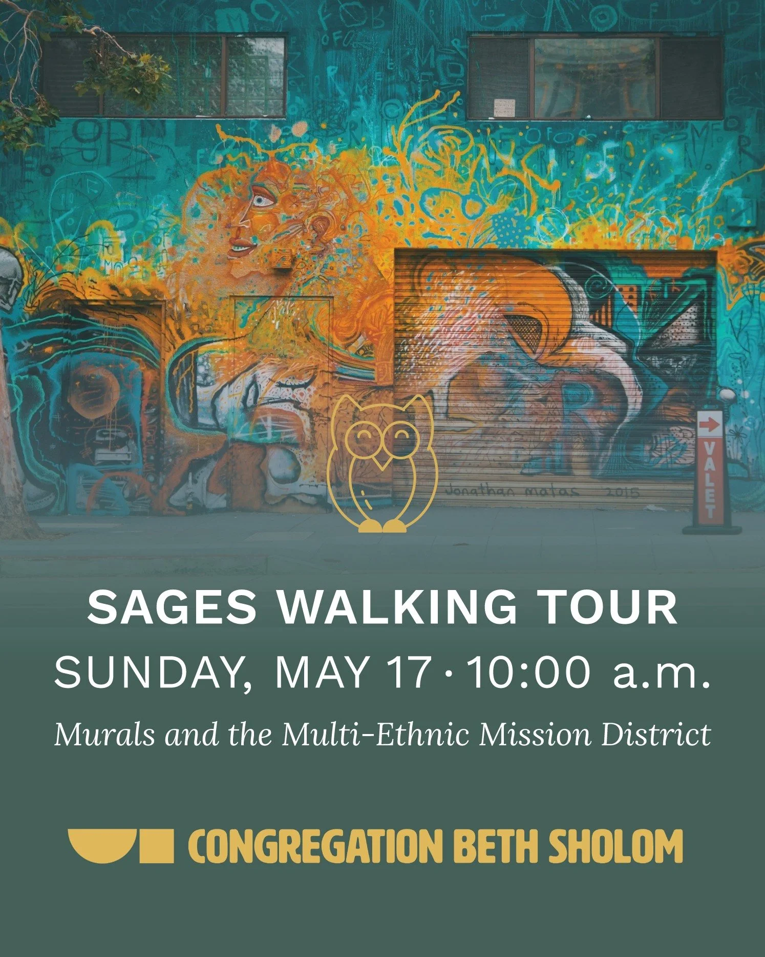 🦉 Attention Sages of the Ages 📣 Join us for two special events this month and next! On Sunday, May 17th, a city guide will lead the Sages through the mural-filled Mission District from 10:00 a.m. to 11:30 a.m. Register at the link in our bio or vis
