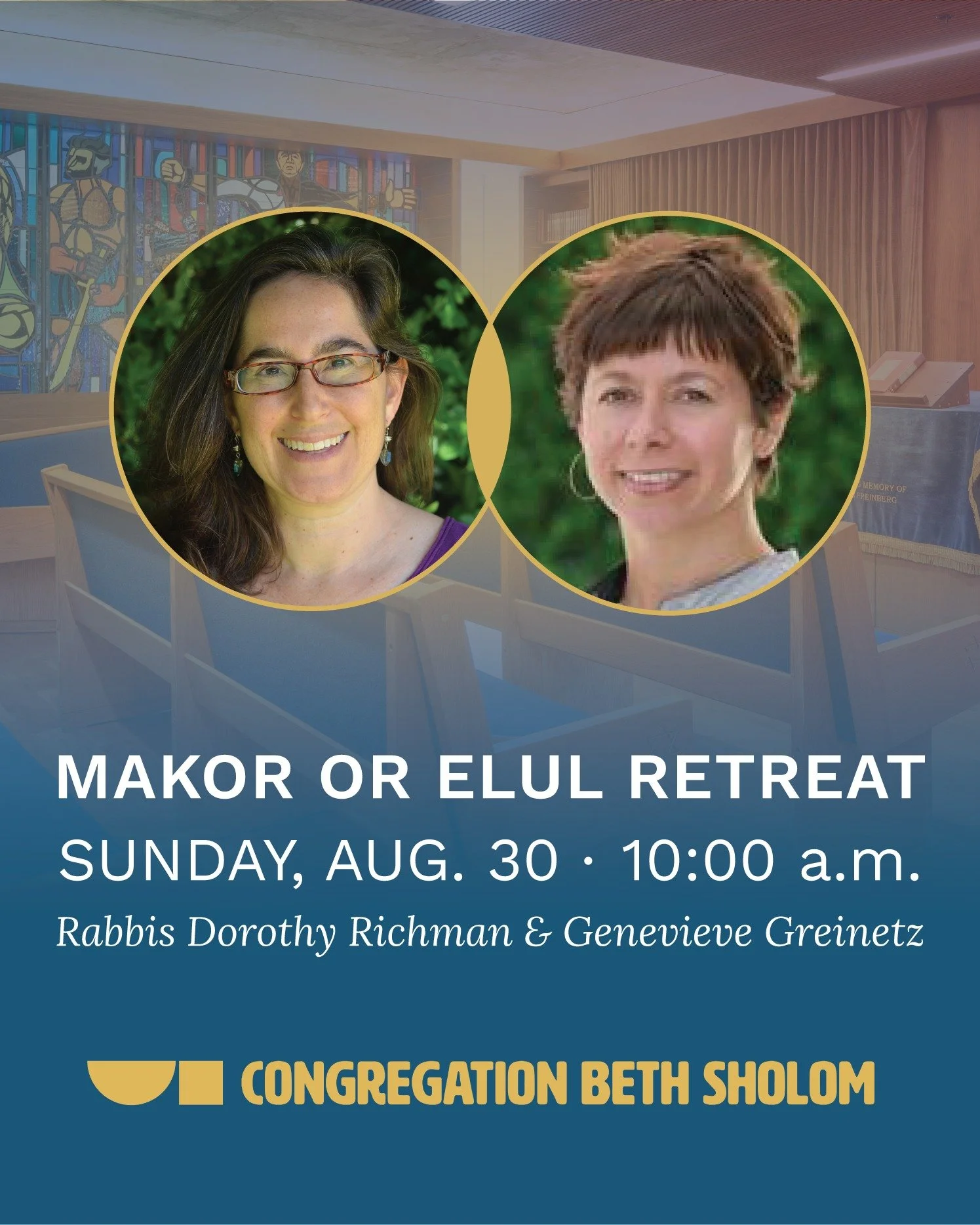 A Day to Prepare Your Heart for the High Holidays 🕯️

Join us for the Makor Or Elul Retreat &mdash; a day-long soak in Jewish meditation practice with Rabbi Dorothy Richman and Rabbi Genevieve Greinetz. Sit, sing, walk, and learn together as we open