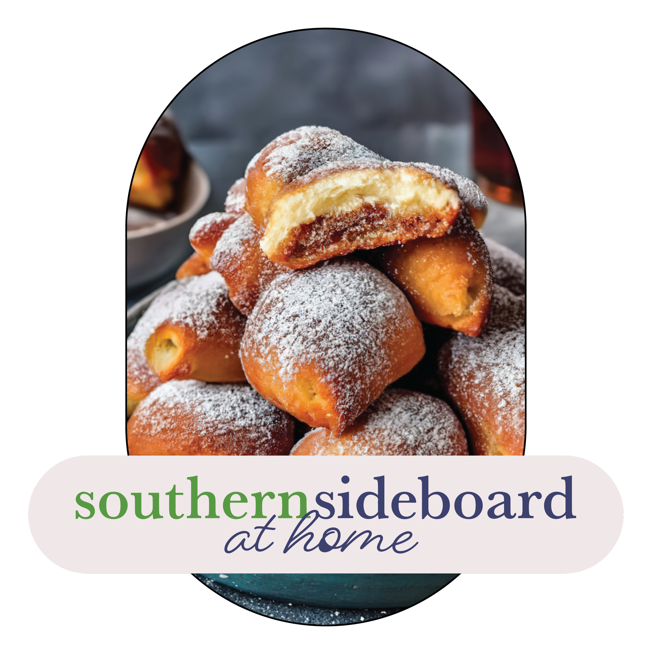 Plate of beignets with Southern Sideboard at Home logo