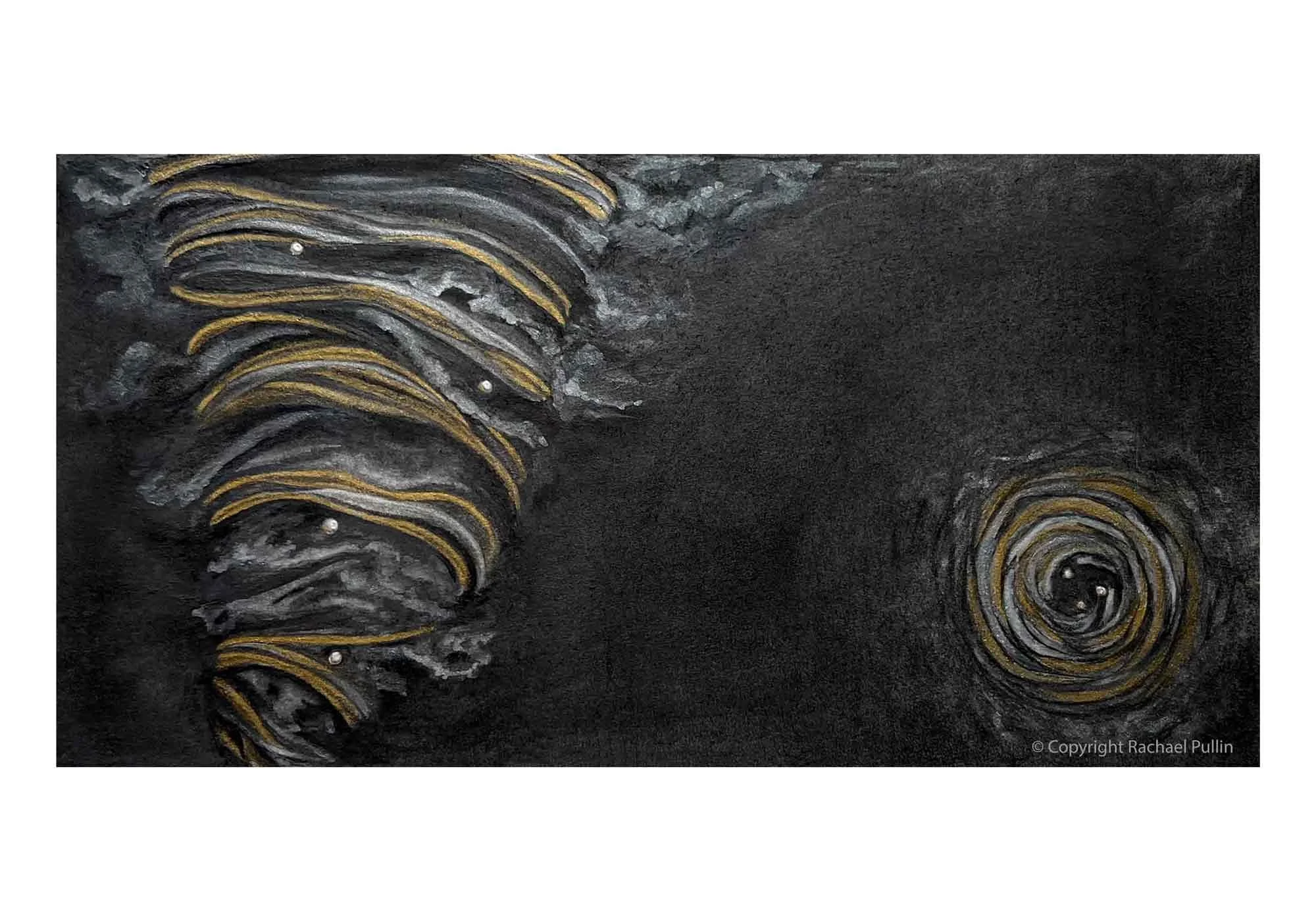 Rachael Pullin, Continuous Field Environment, 2021. Graphite, watercolor, and gold on paper.