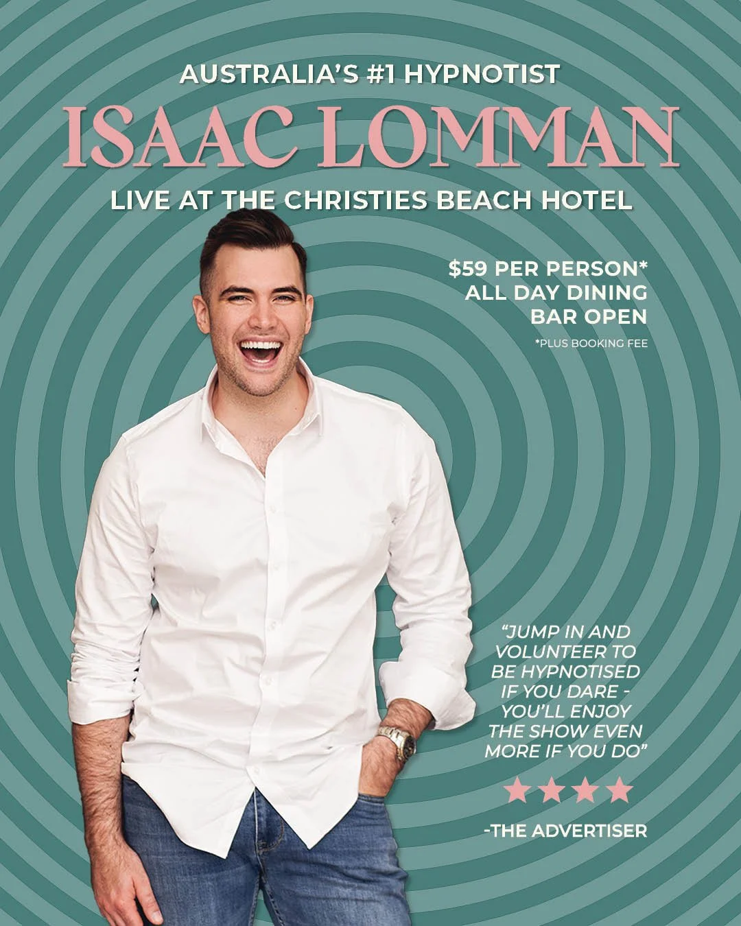 Think you can&rsquo;t be hypnotised? Come and find out!

Isaac Lomman is live at Christies this October 😵&zwj;💫

Saturday Oct 25 | 6.30pm | Book now &ndash; link in bio