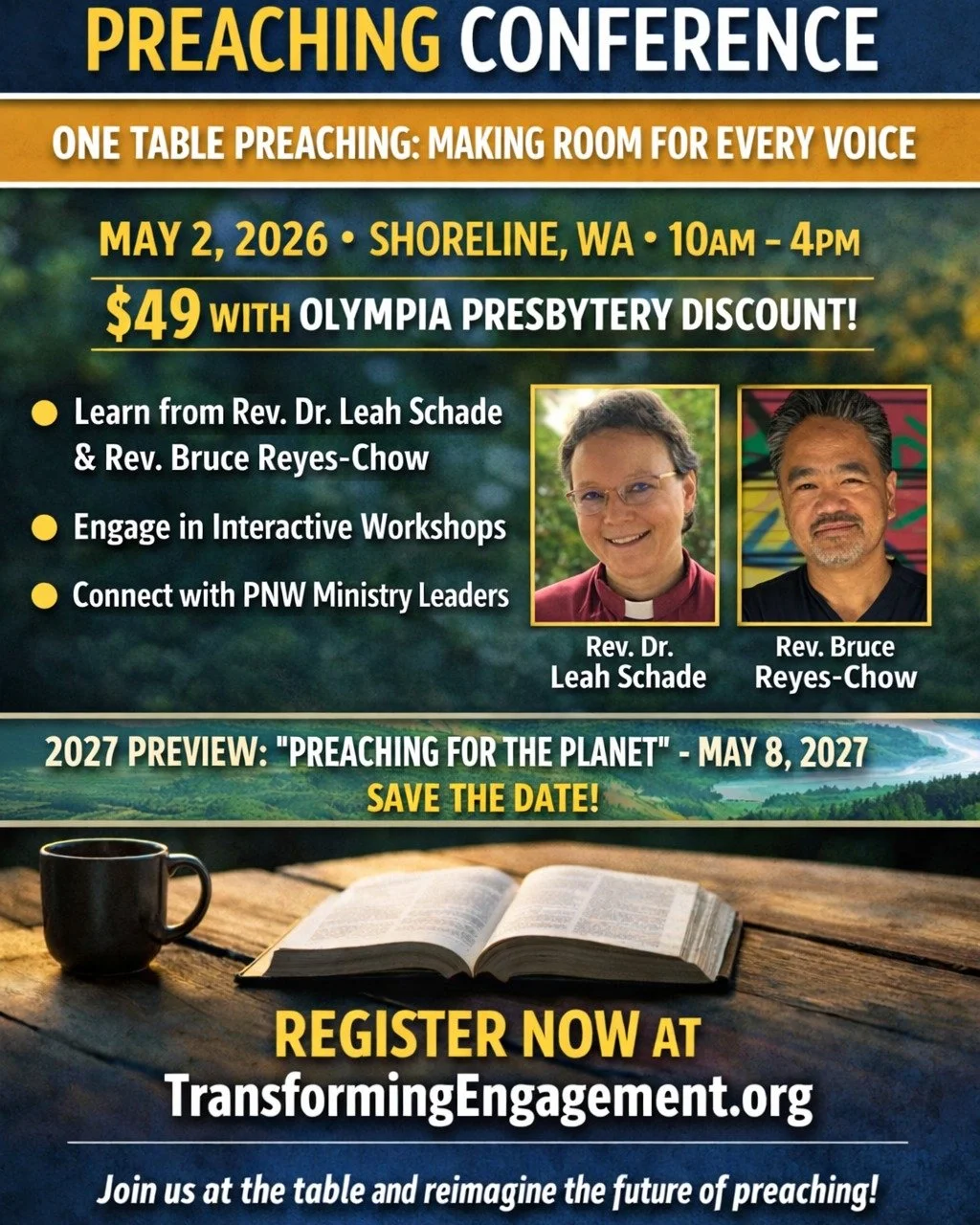 Pull up a seat. There&rsquo;s room for your voice at the table.

✨ Reimagining Preaching Conference 2026
&ldquo;One Table Preaching: Making Room for Every Voice&rdquo;

🗓 May 2 | 10AM&ndash;4PM
📍 Shoreline, WA

If you&rsquo;re in the Olympia Presby
