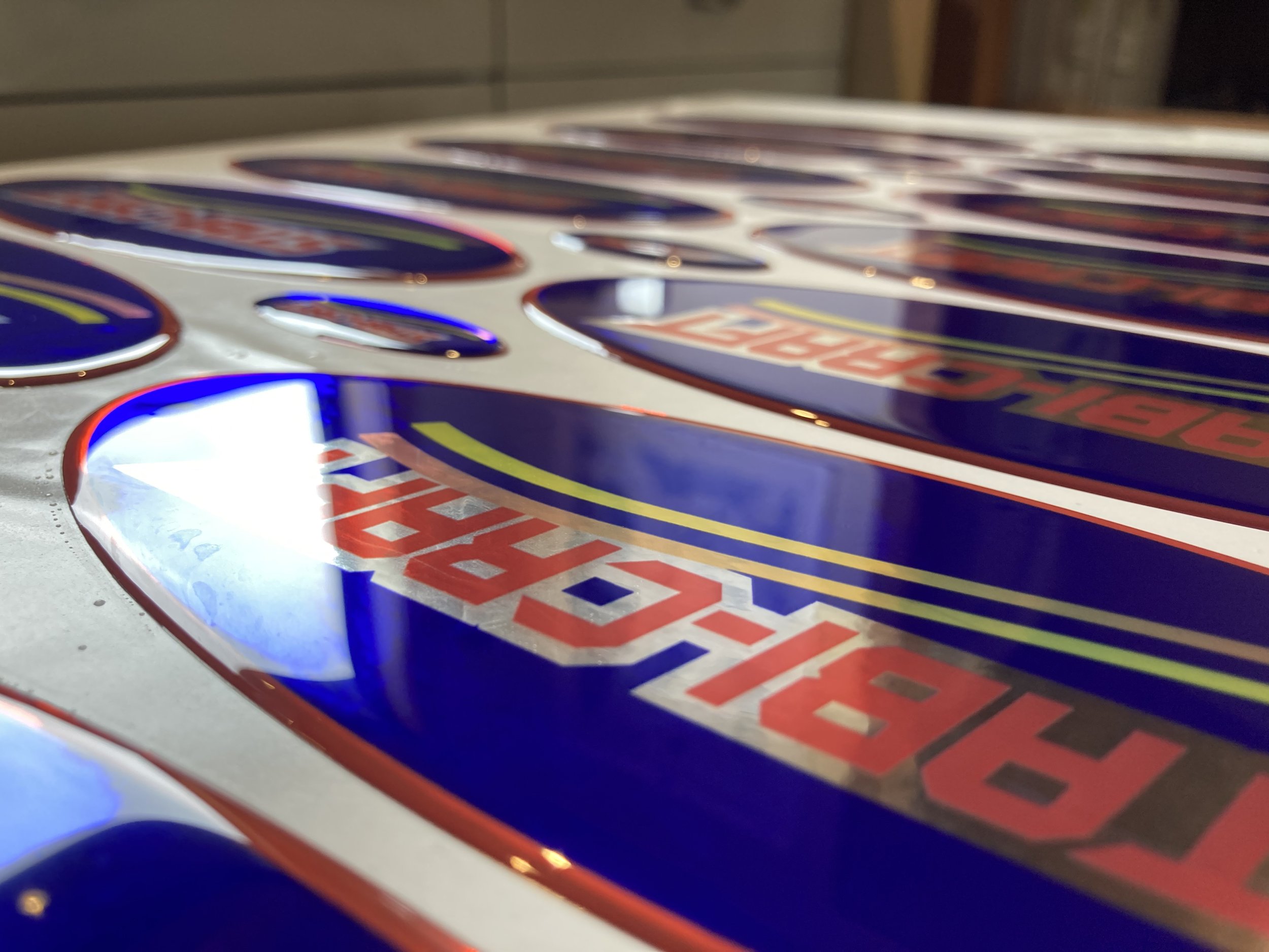 In the workshop, creating gel Stabicraft stickers.