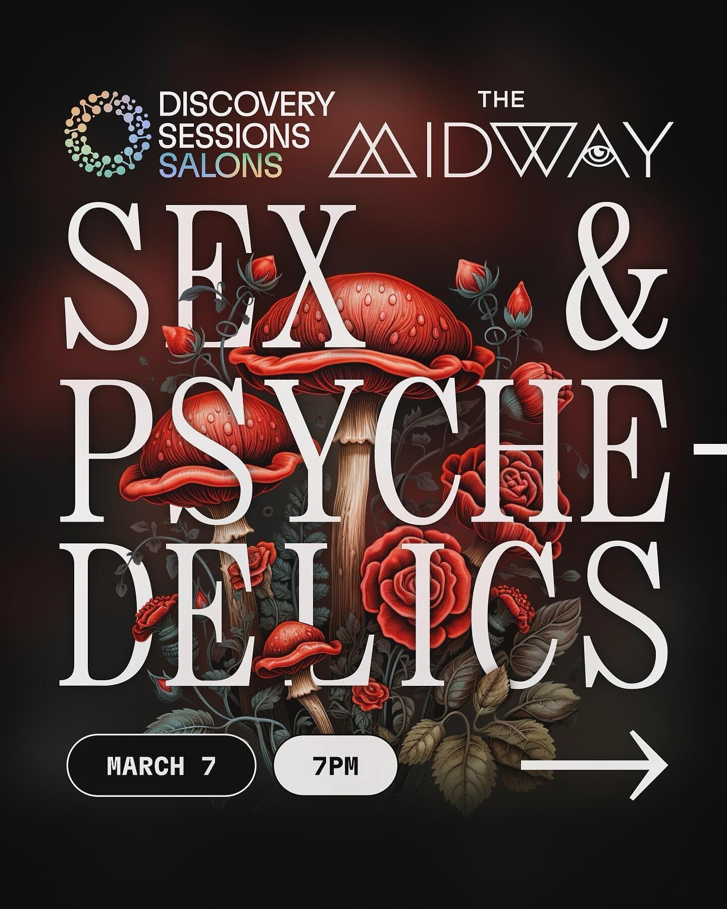 Peace and Blessings, loved ones! We&rsquo;re honored to sponsor the upcoming salon with @discoverysessionssf Sex and Psychedelics - located @themidwaysf This going to be one you won&rsquo;t want to miss. Tix are just $20 (link in my bio) pull up and 