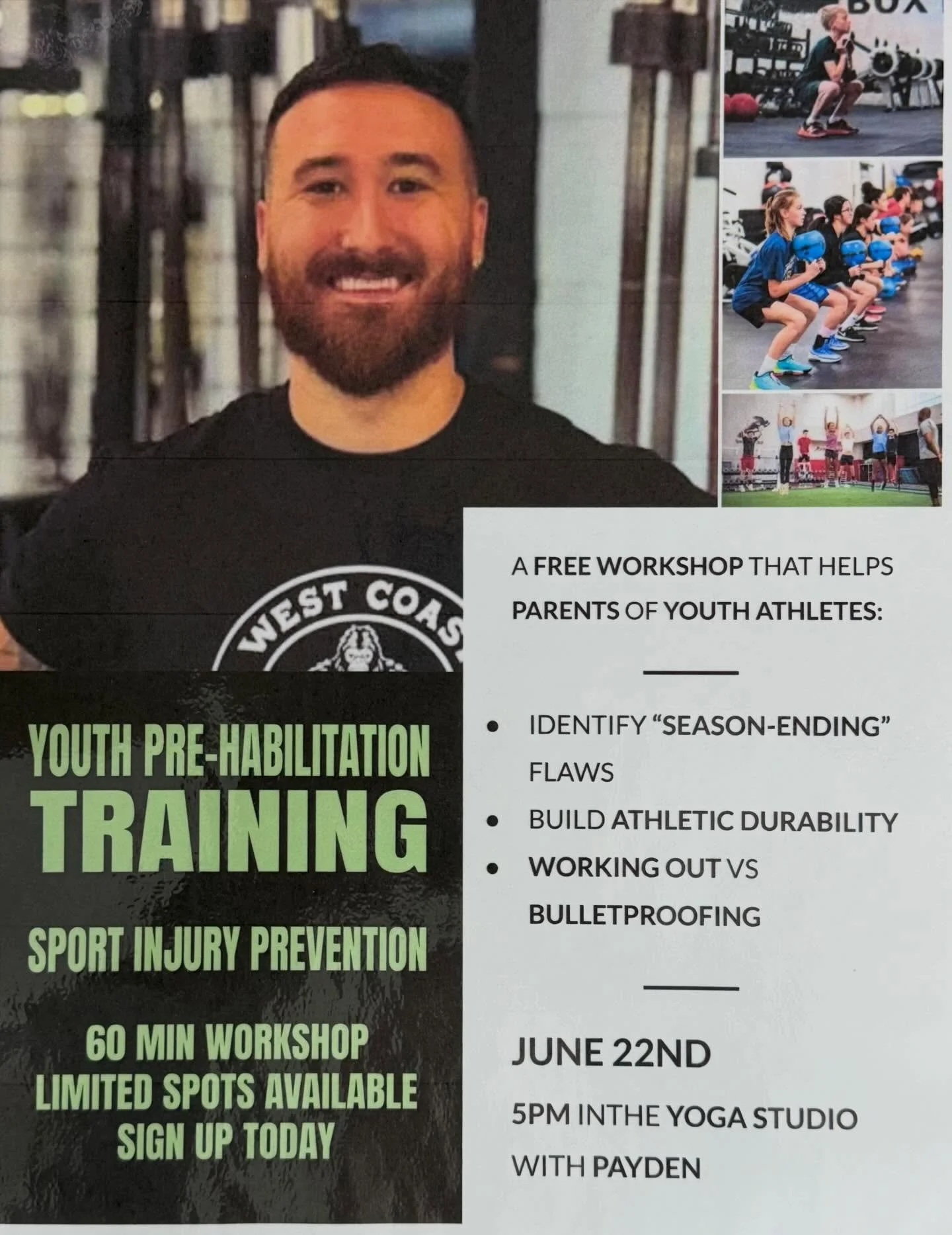 Injuries can ruin your child&rsquo;s high school or college athletics. Get knowledgeable by attending our free workshop with Payden

#youthsports #athlete #highschool #training