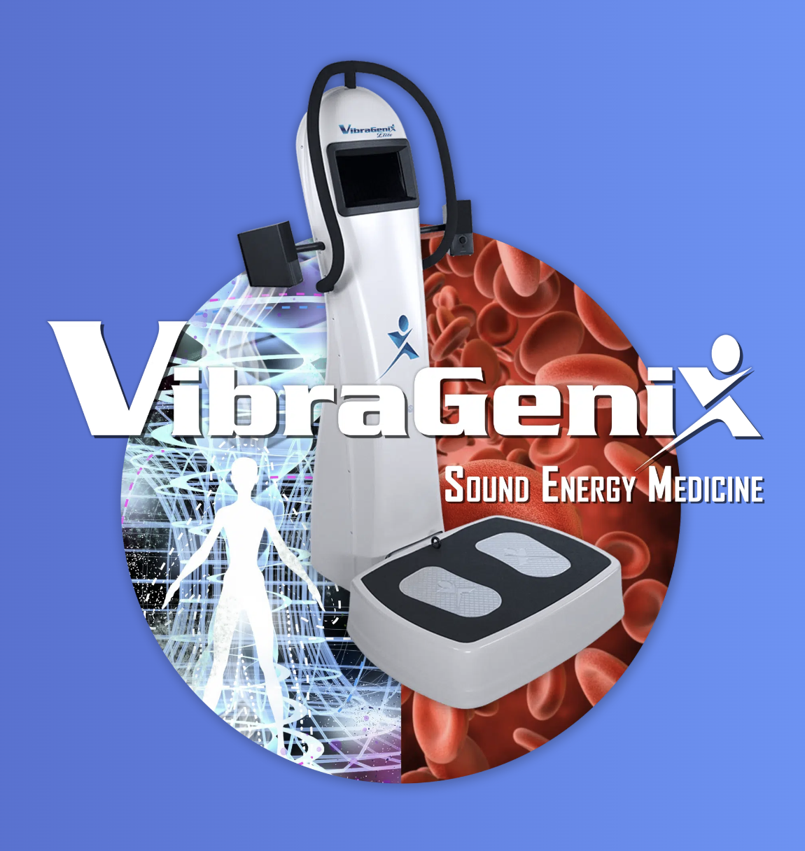VibraGenix sound energy machine on blue background