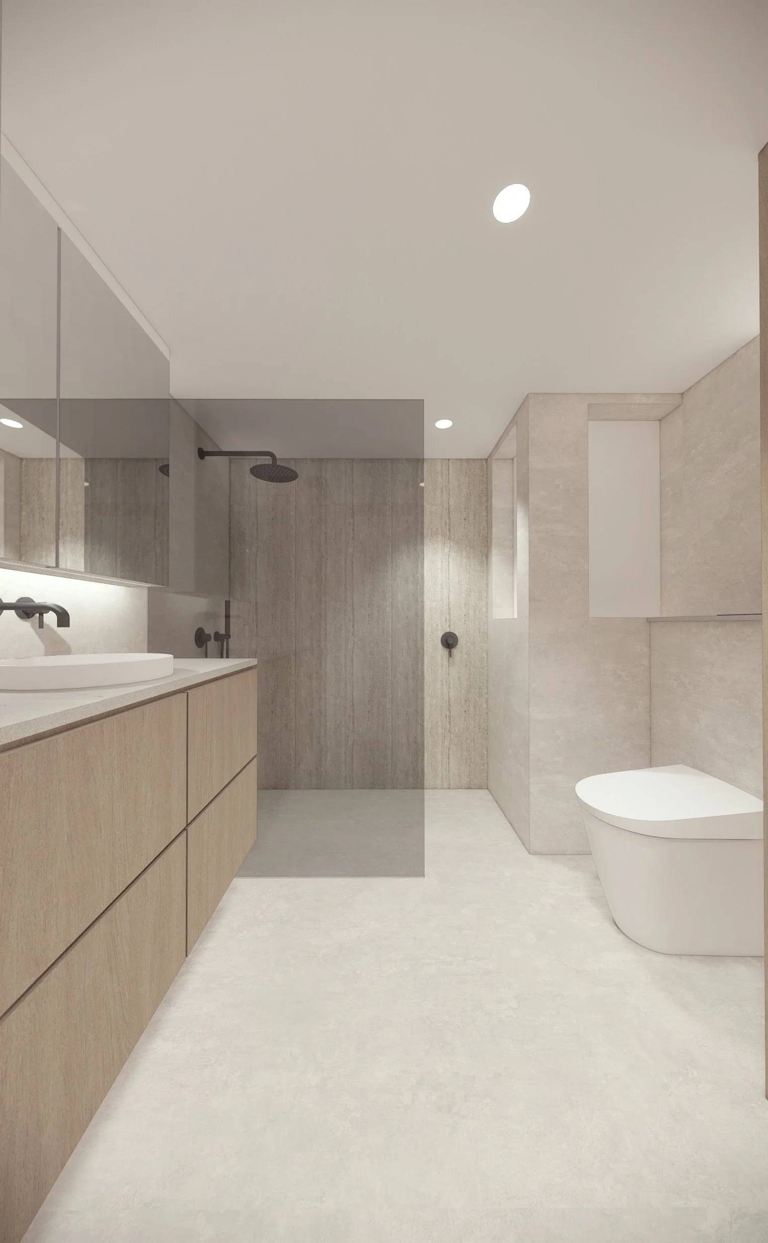 Travertine Feature Wall Bathroom & Powder Room Renovation | Willoughby ...