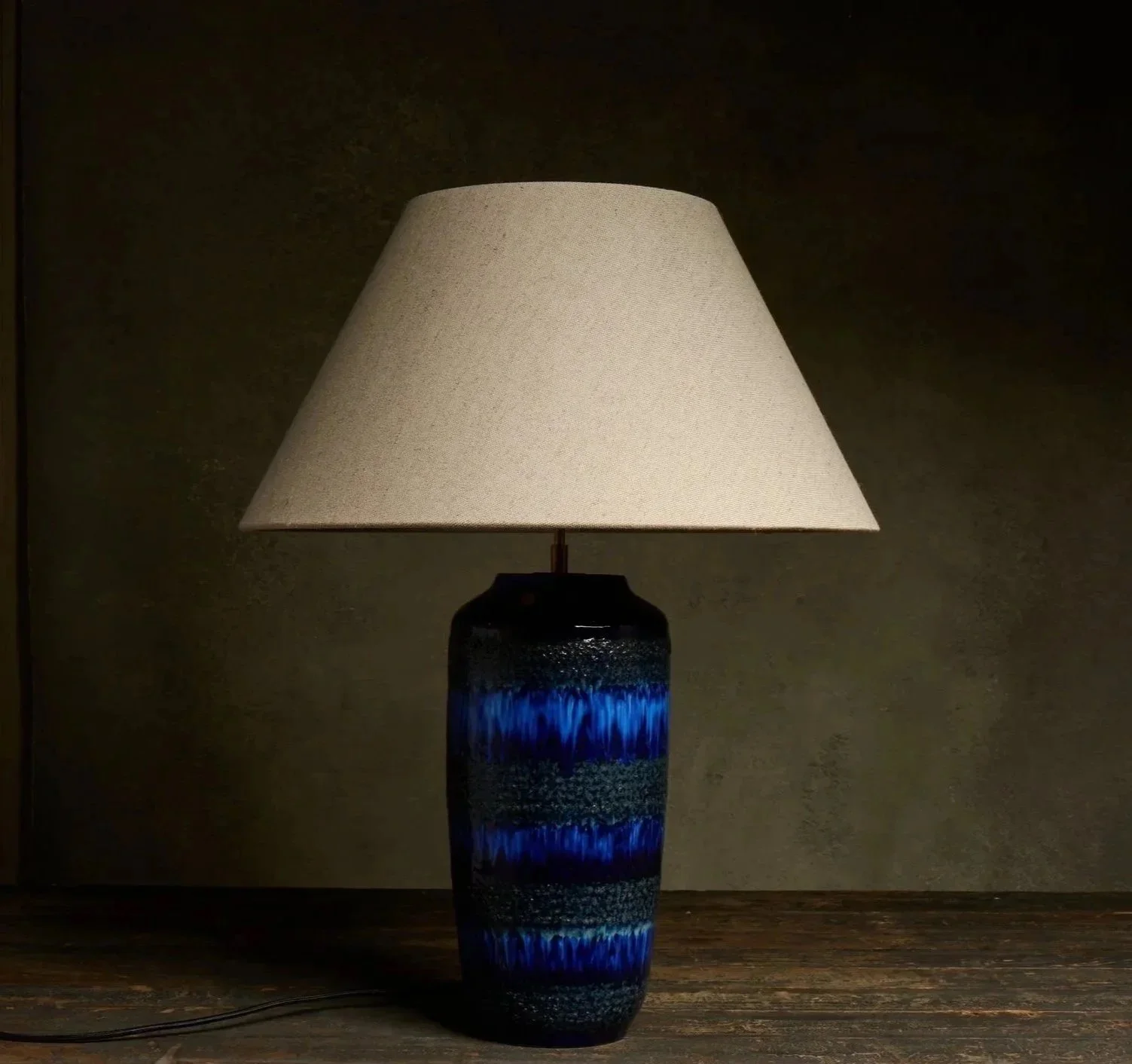 Blue and Black Lava-Glazed Ceramic Table Lamp