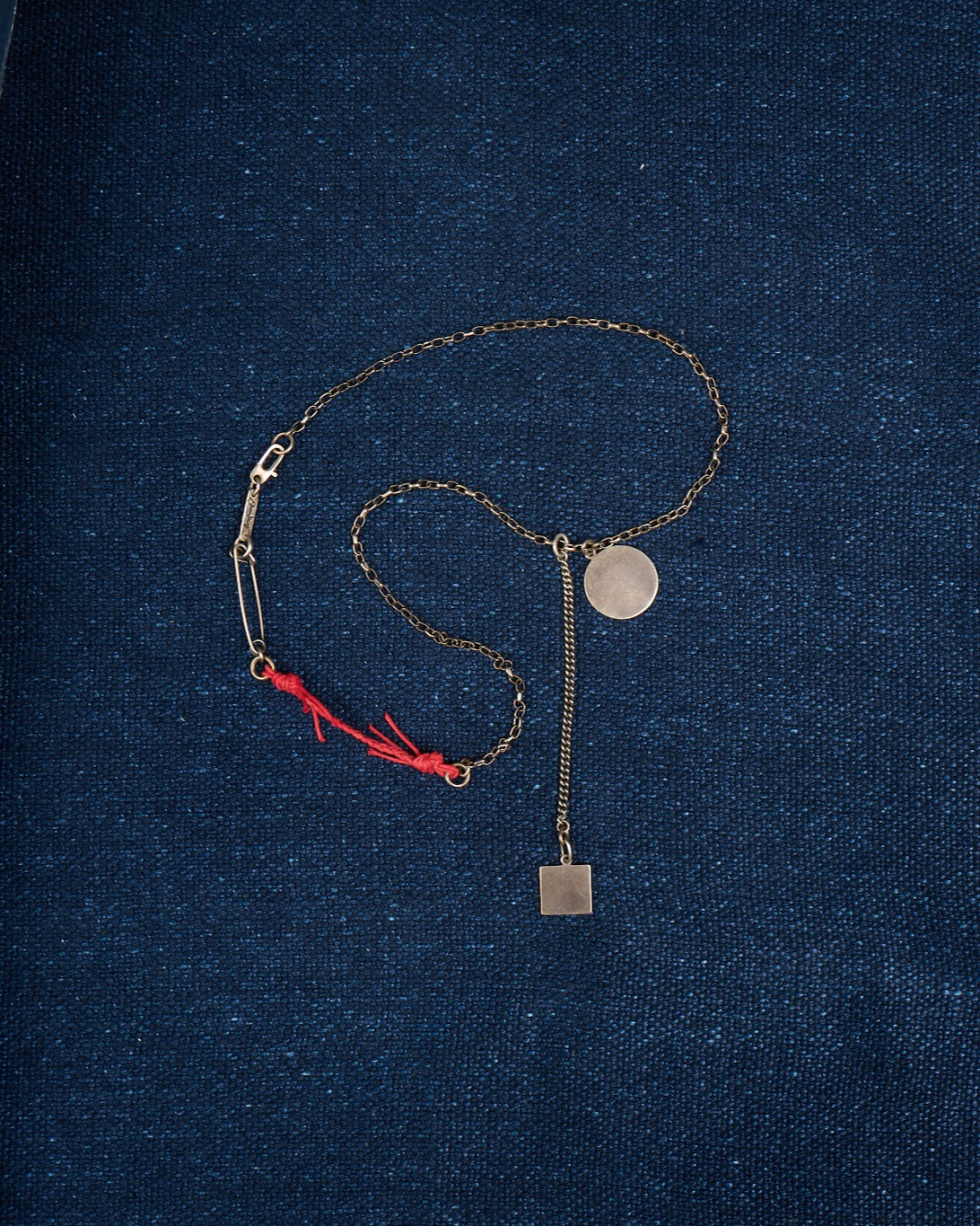Sterling Silver Necklace with Waxed Red Linen Twine