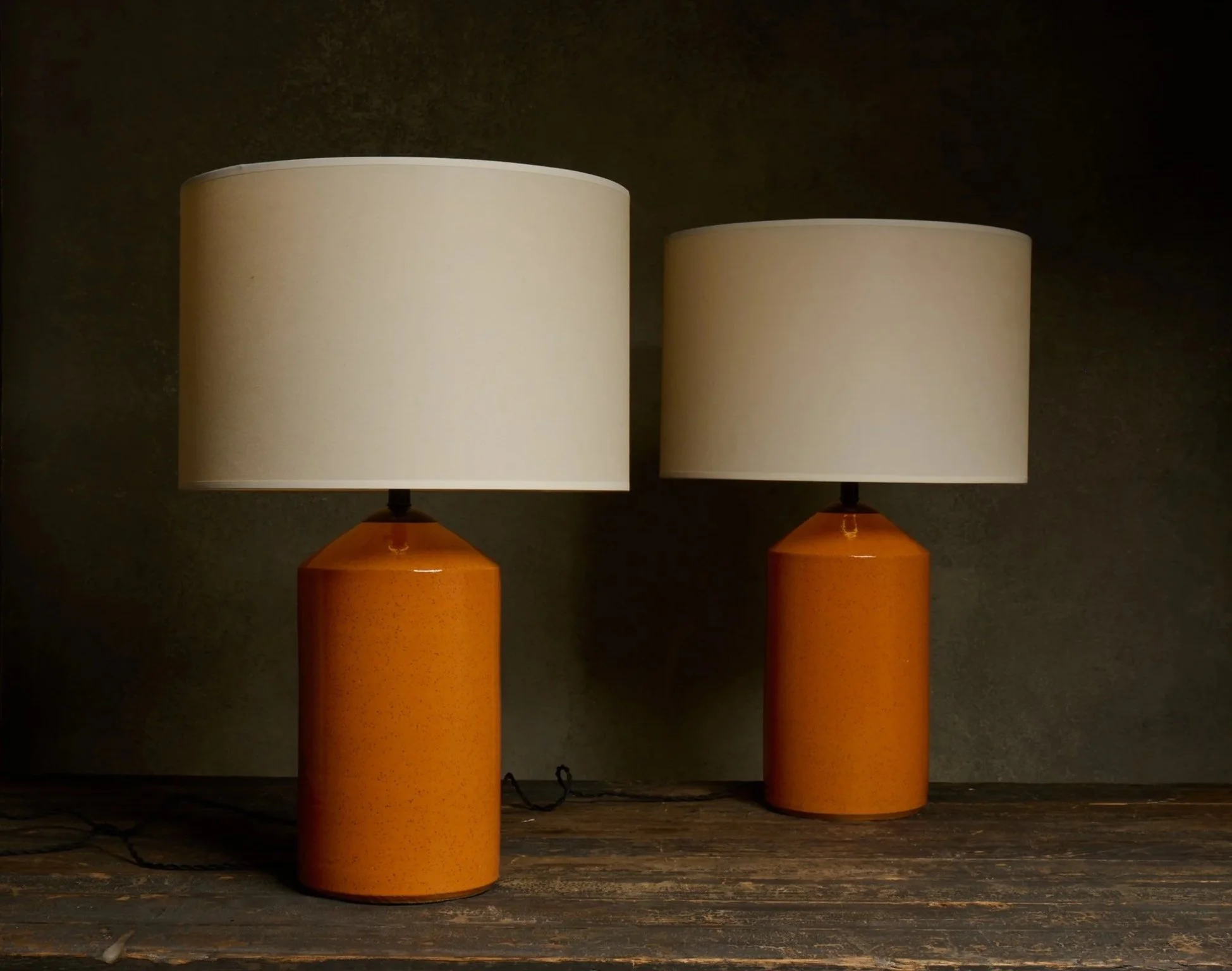 Natan Moss Orange Speckle-Glazed Ceramic Lamps