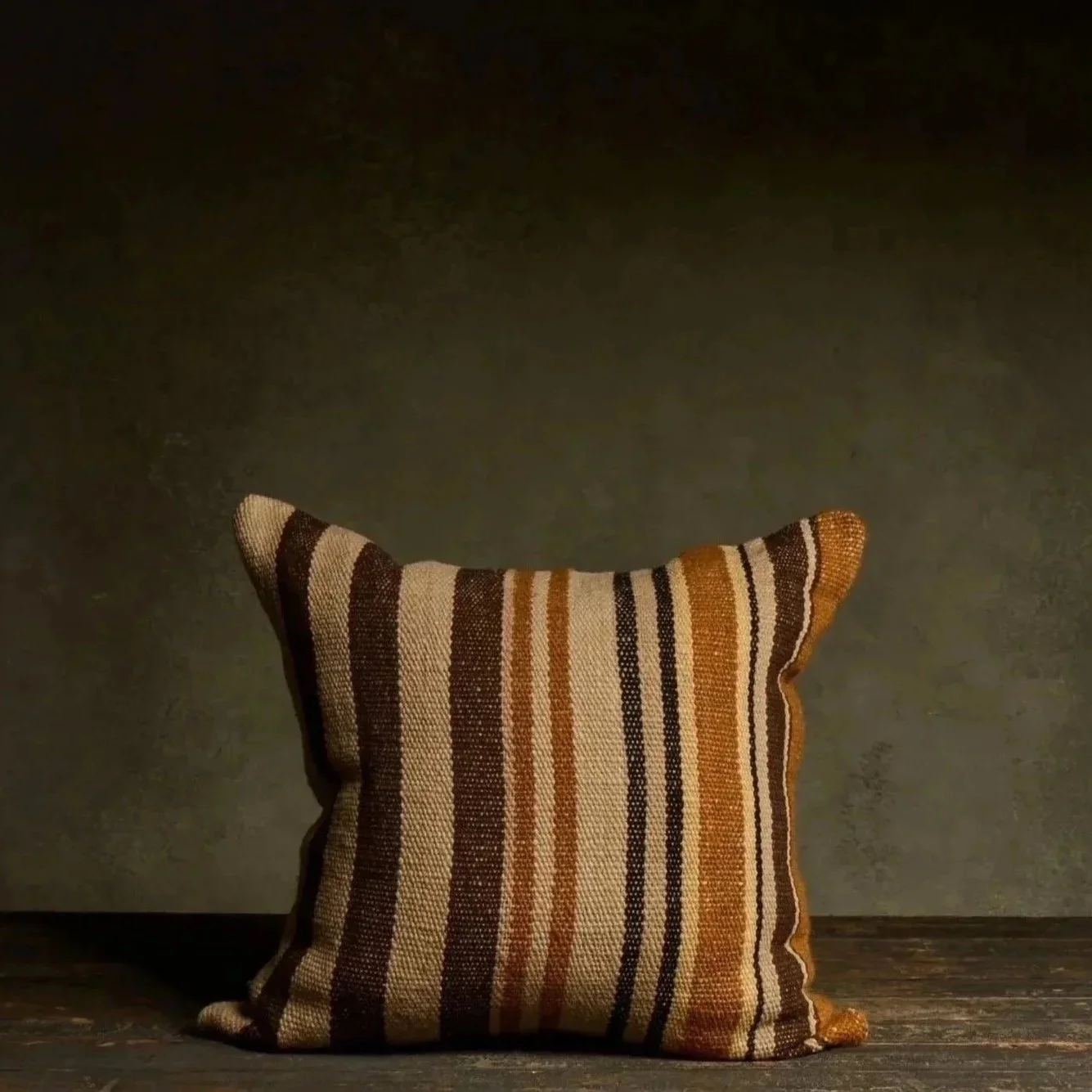 Handmade Striped Throw Pillow - Brown/Cream/Orange