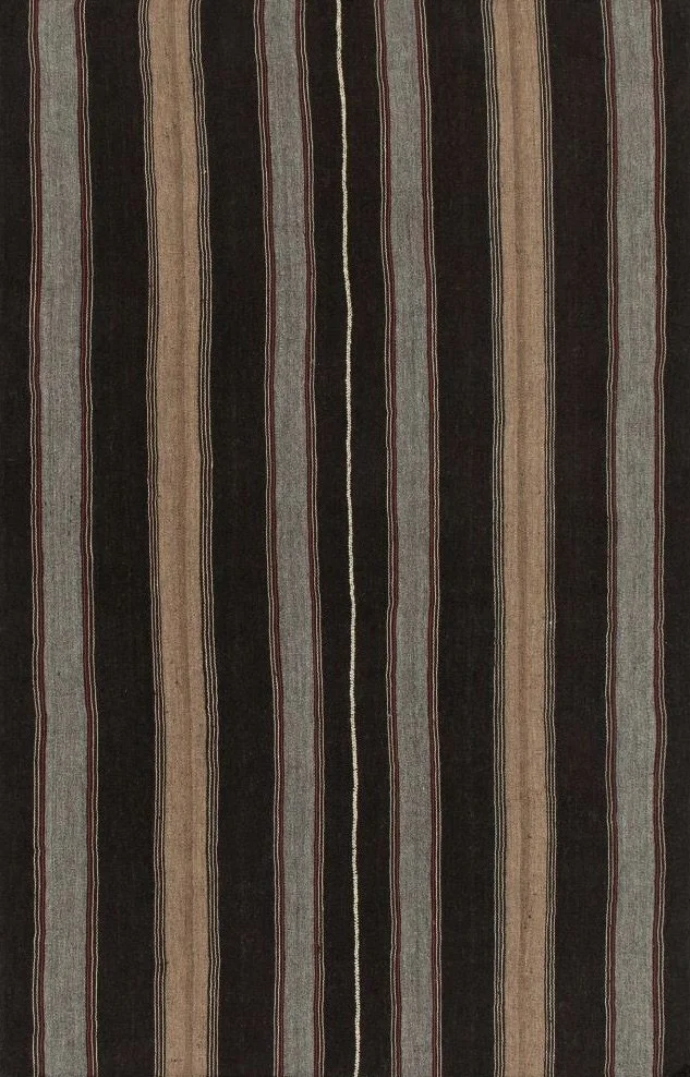 Vintage Kilim in Brown, Beige and Gray Stripes with Red Accents