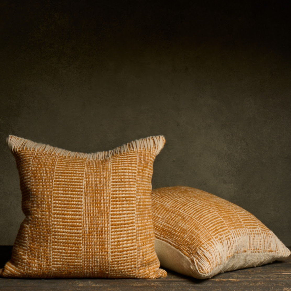 Handmade Striped Throw Pillow - Gold Moss/White